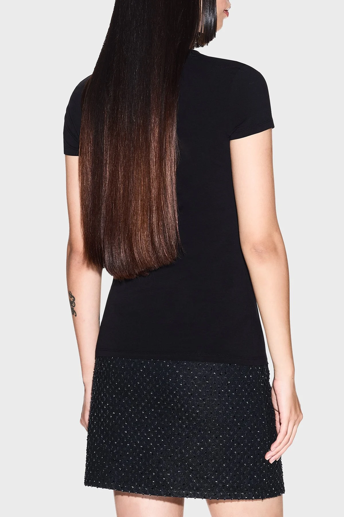 Armani Exchange Logolu Pamuklu Slim Fit Bisiklet Yaka Bayan T Shirt XW001837 AF16294 UC001 SİYAH - 3