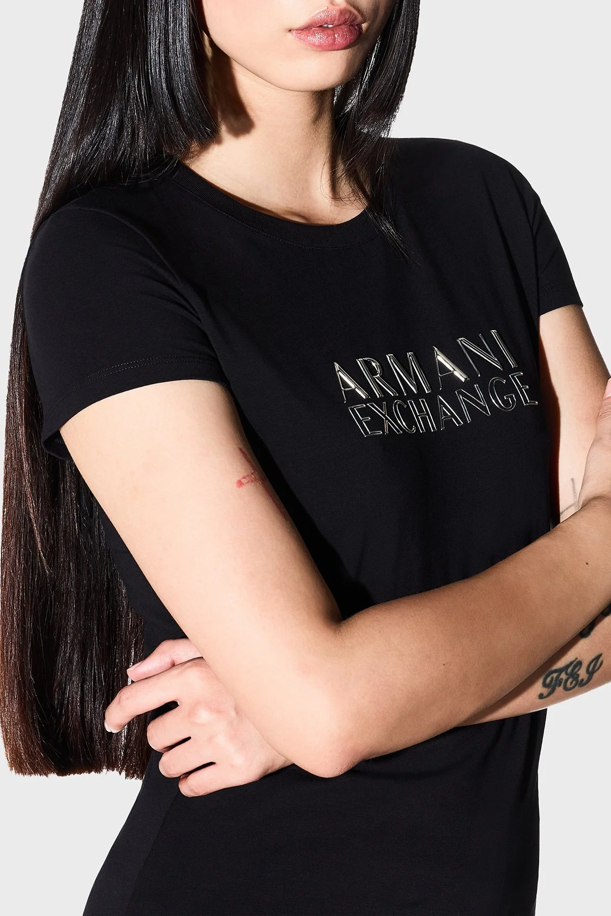 Armani Exchange Logolu Pamuklu Slim Fit Bisiklet Yaka Bayan T Shirt XW001837 AF16294 UC001 SİYAH - 4