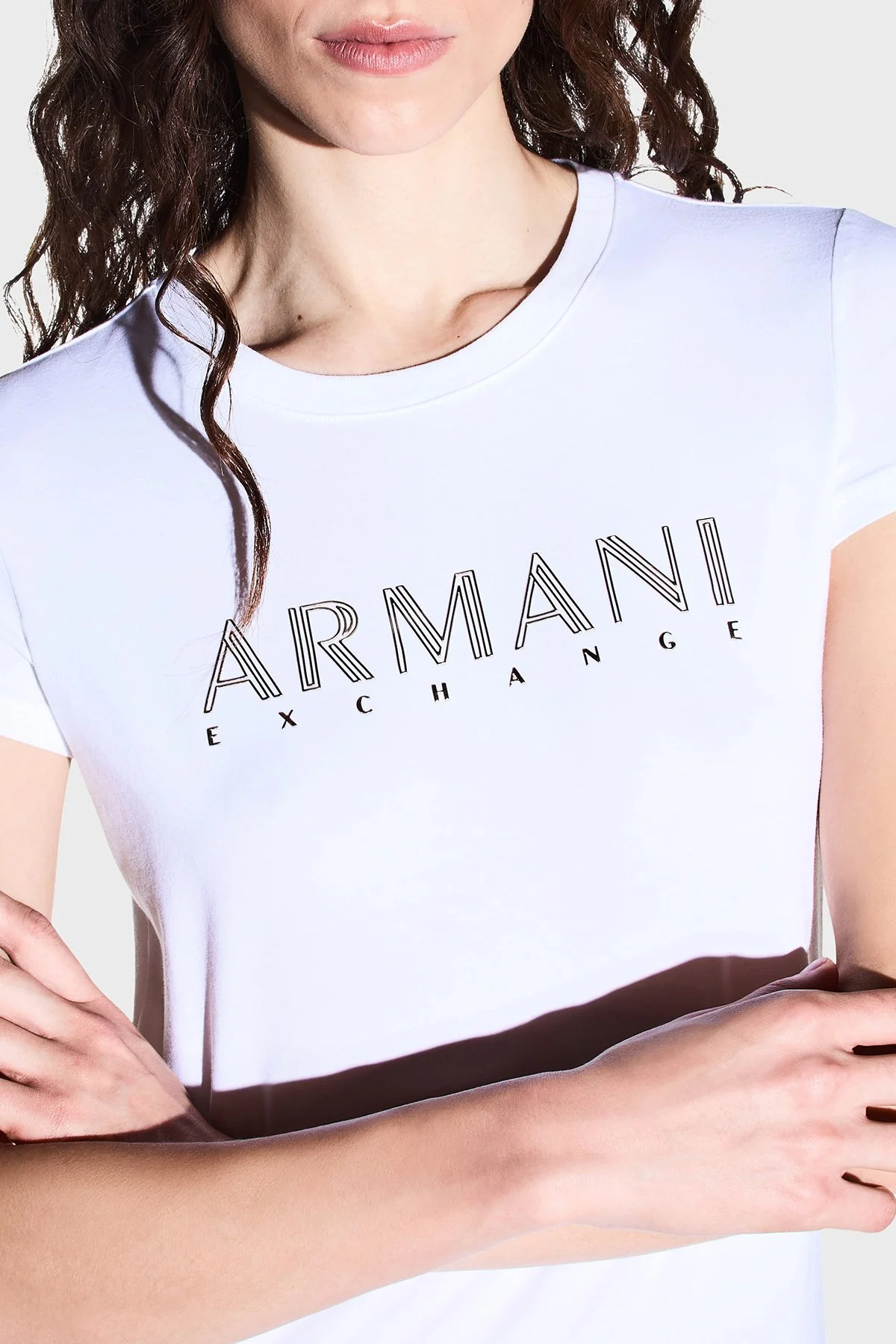 Armani Exchange Logolu Pamuklu Slim Fit Bisiklet Yaka Kadın T Shirt XW002547 AF23955 U0002 Beyaz - 4