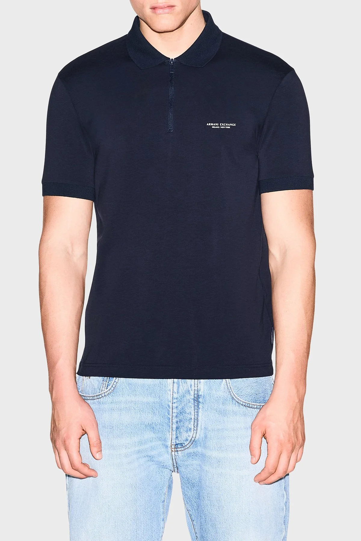 Armani Exchange Logolu Pamuklu Yarım Fermuarlı Erkek Polo XM003422 AF26650 UB101 Lacivert - 1