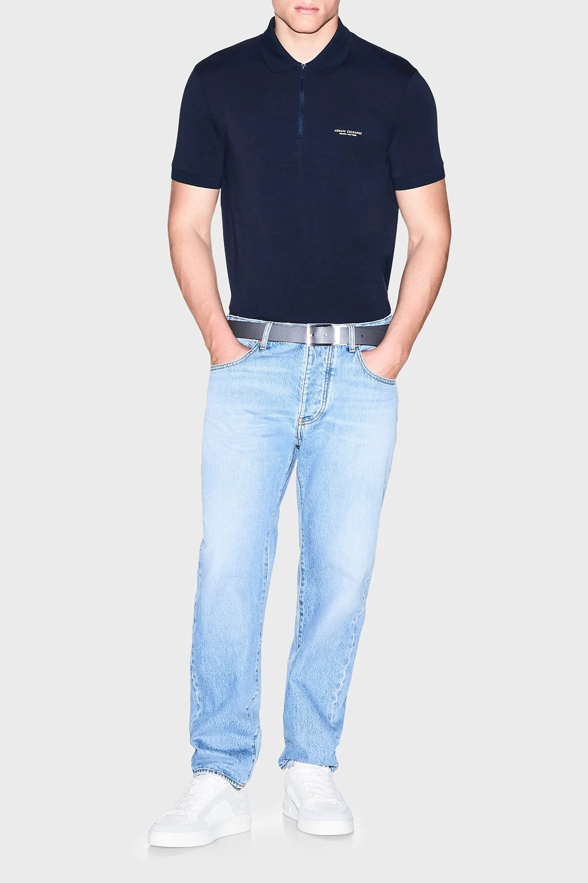 Armani Exchange Logolu Pamuklu Yarım Fermuarlı Erkek Polo XM003422 AF26650 UB101 Lacivert - 2