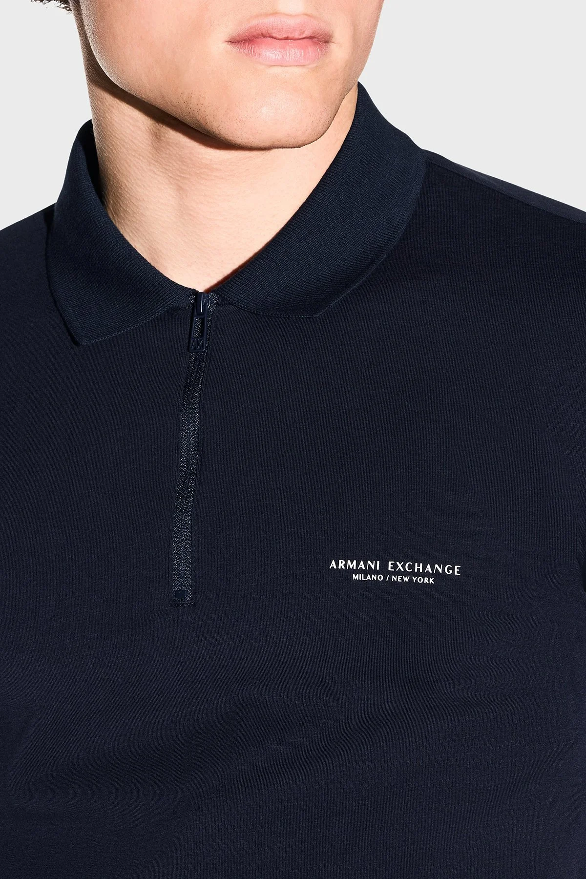Armani Exchange Logolu Pamuklu Yarım Fermuarlı Erkek Polo XM003422 AF26650 UB101 Lacivert - 4