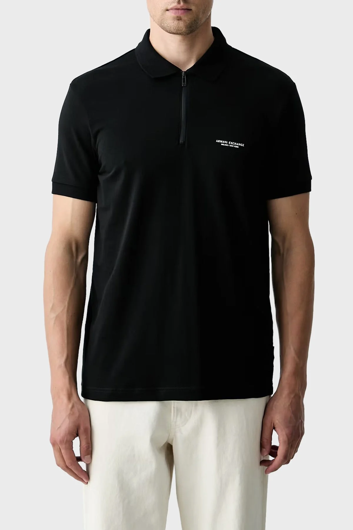 Armani Exchange Logolu Pamuklu Yarım Fermuarlı Erkek Polo XM003422 AF26650 UC001 Siyah - 1