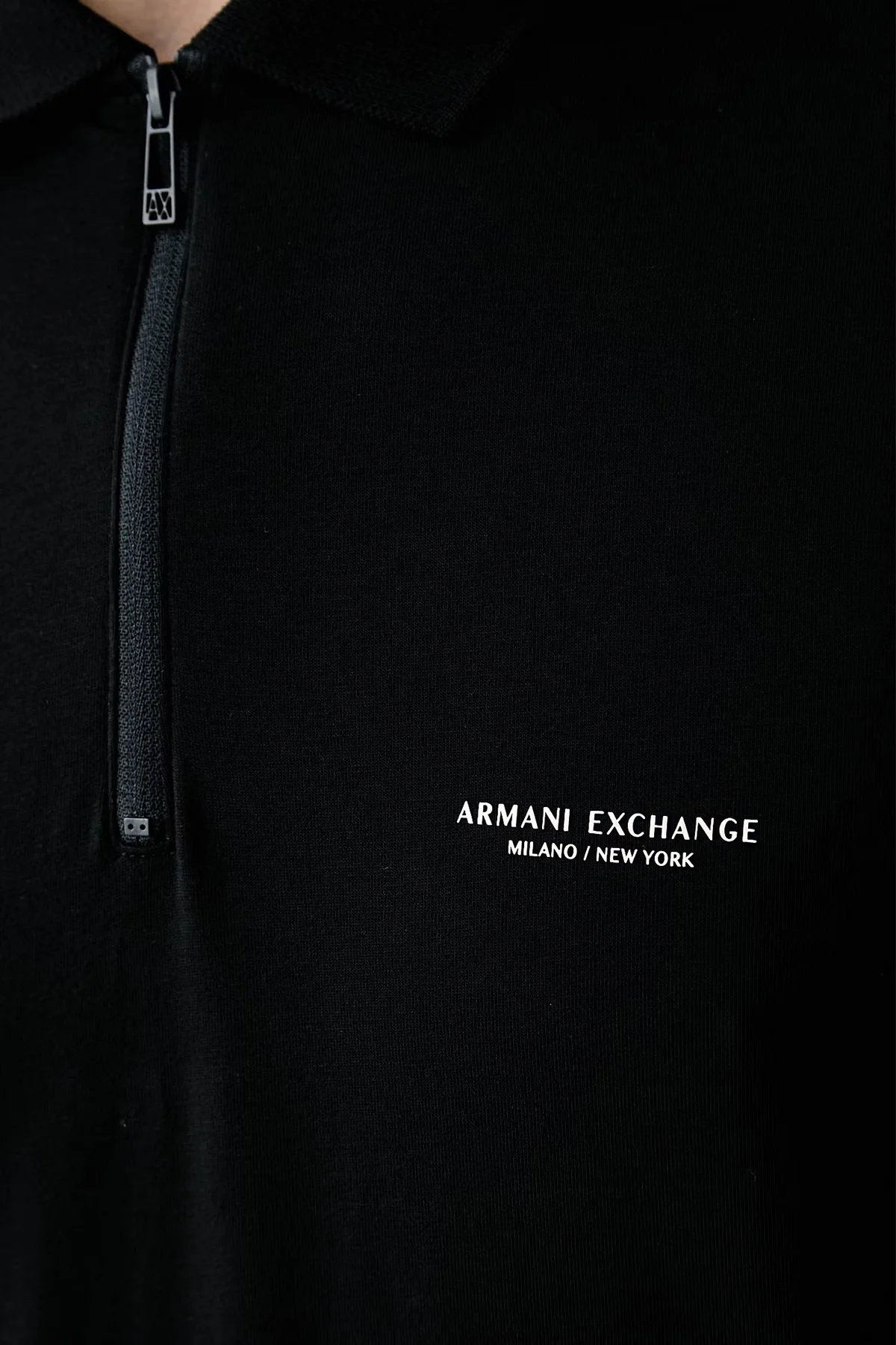 Armani Exchange Logolu Pamuklu Yarım Fermuarlı Erkek Polo XM003422 AF26650 UC001 Siyah - 4