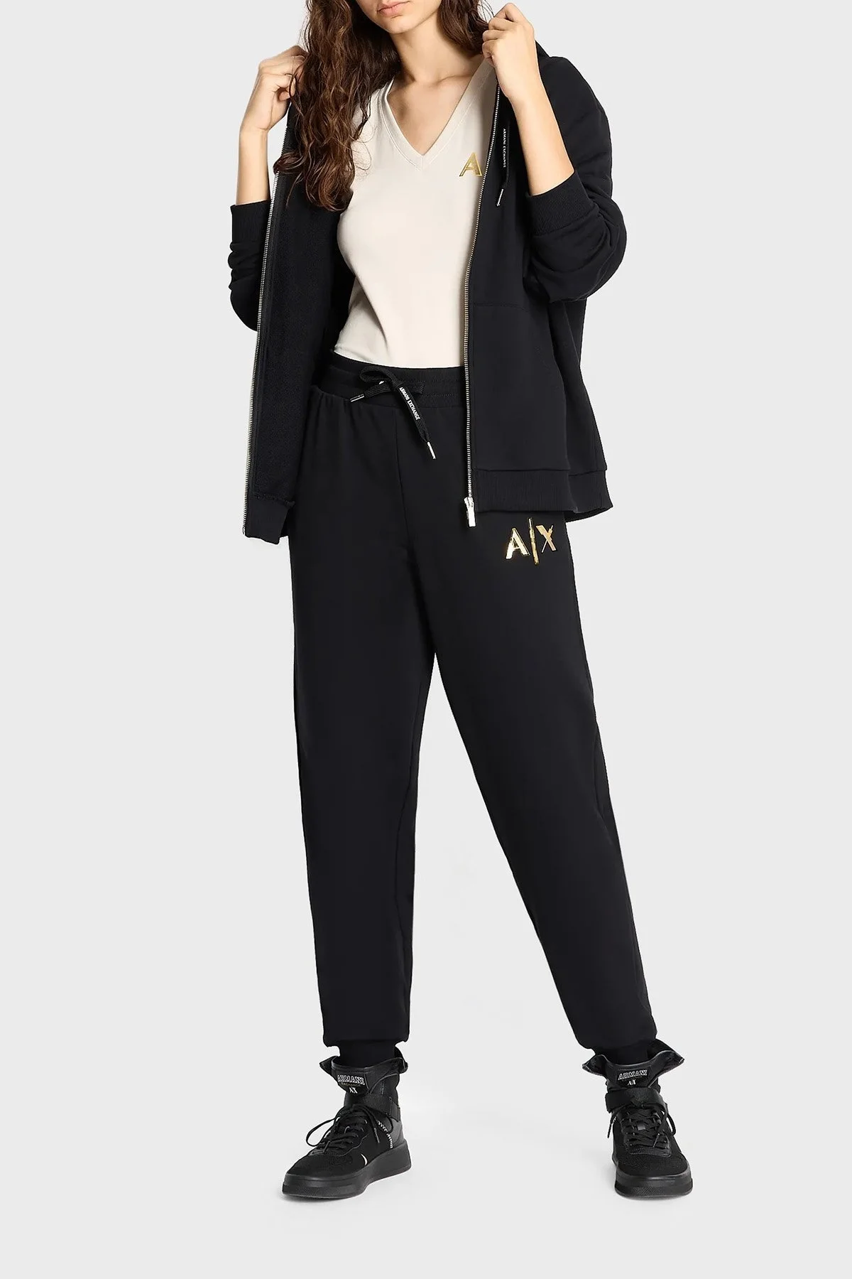 Armani Exchange Logolu Pamuklu Yüksek Bel Regular Fit Spor Bayan Pantolon 6RYP71 YJDBZ 1200 SİYAH - 3