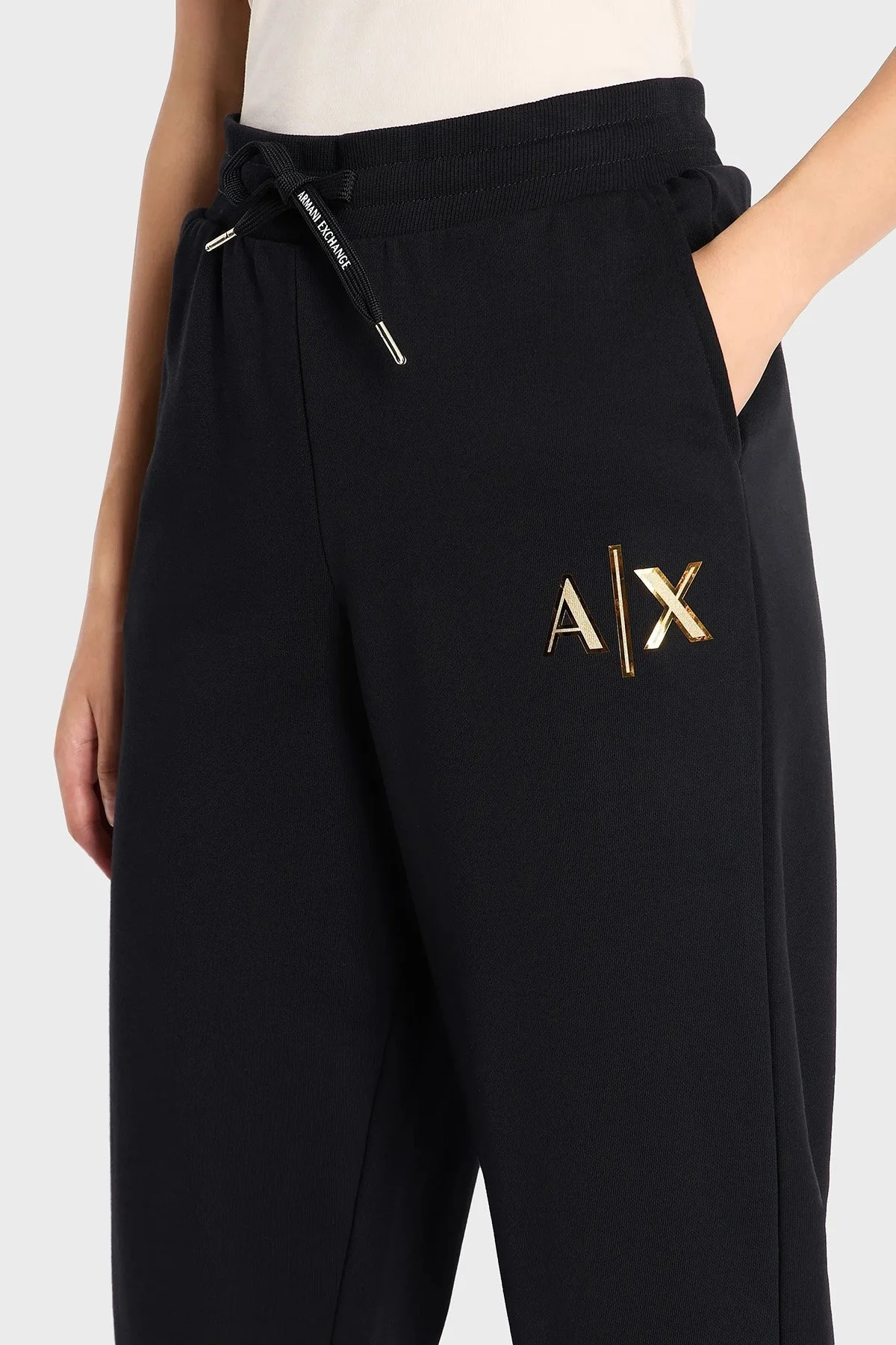 Armani Exchange Logolu Pamuklu Yüksek Bel Regular Fit Spor Bayan Pantolon 6RYP71 YJDBZ 1200 SİYAH - 4