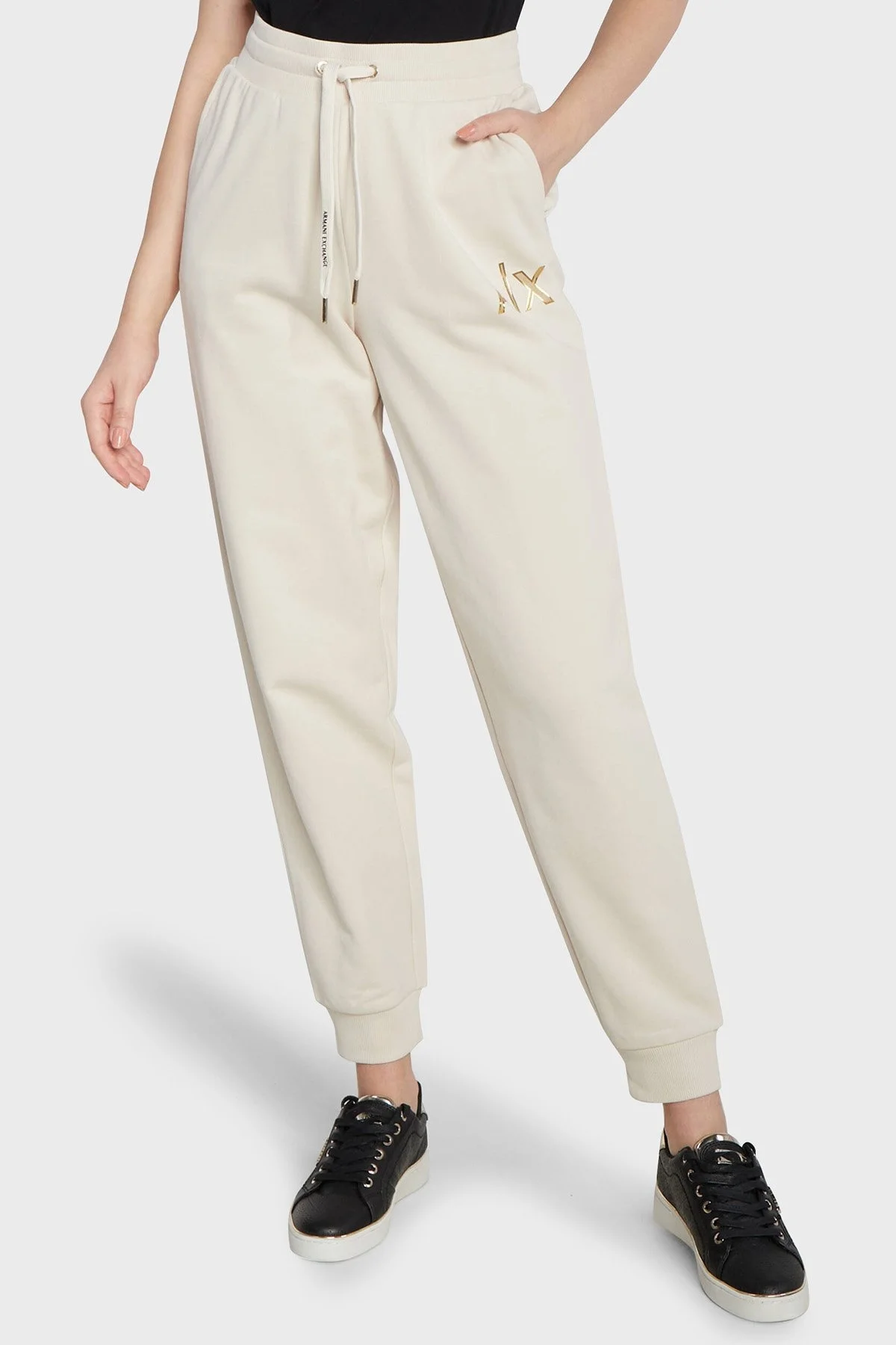 Armani Exchange Logolu Pamuklu Yüksek Bel Regular Fit Spor Bayan Pantolon 6RYP71 YJDBZ 1783 LACİVERT - 1