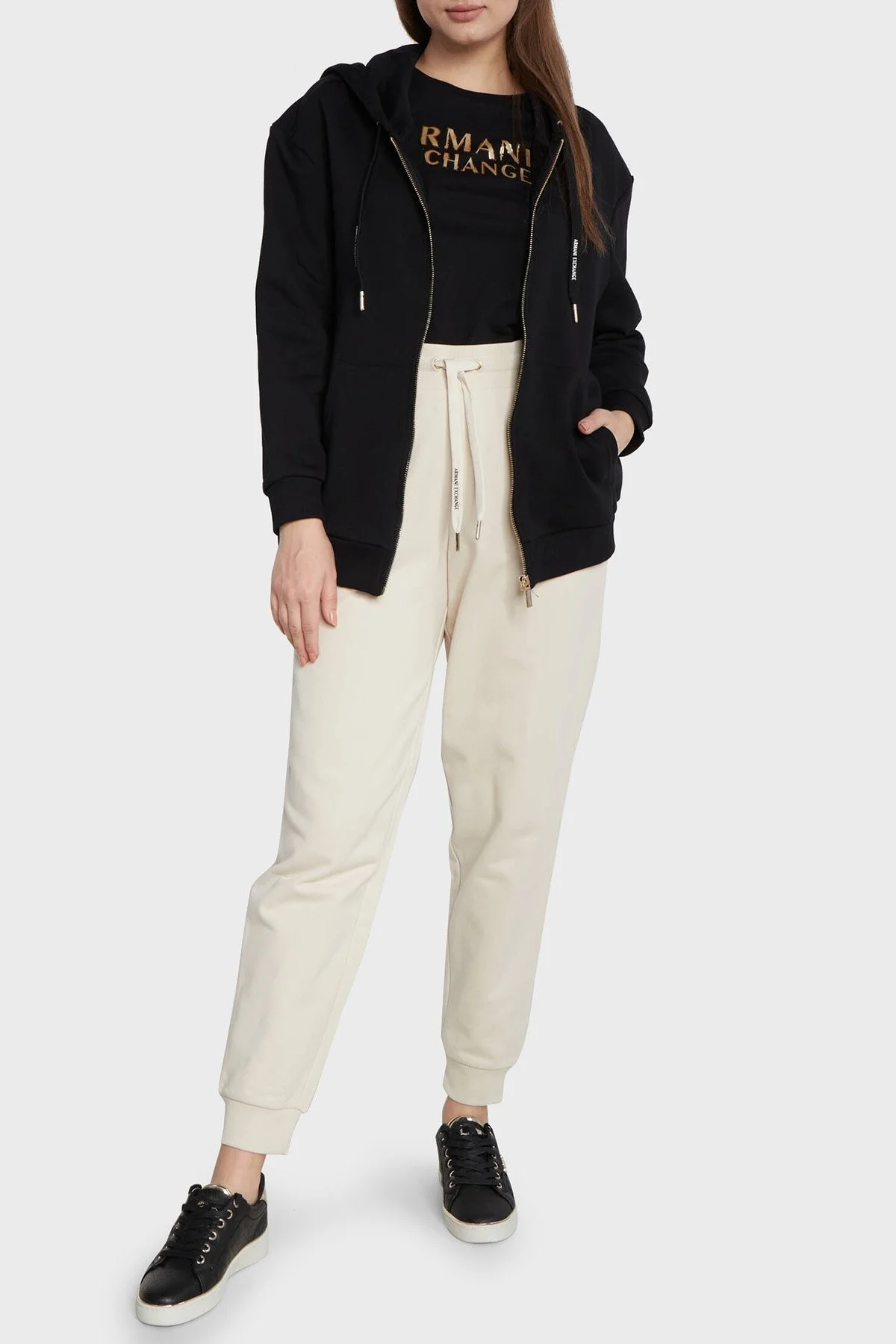 Armani Exchange Logolu Pamuklu Yüksek Bel Regular Fit Spor Bayan Pantolon 6RYP71 YJDBZ 1783 LACİVERT - 3