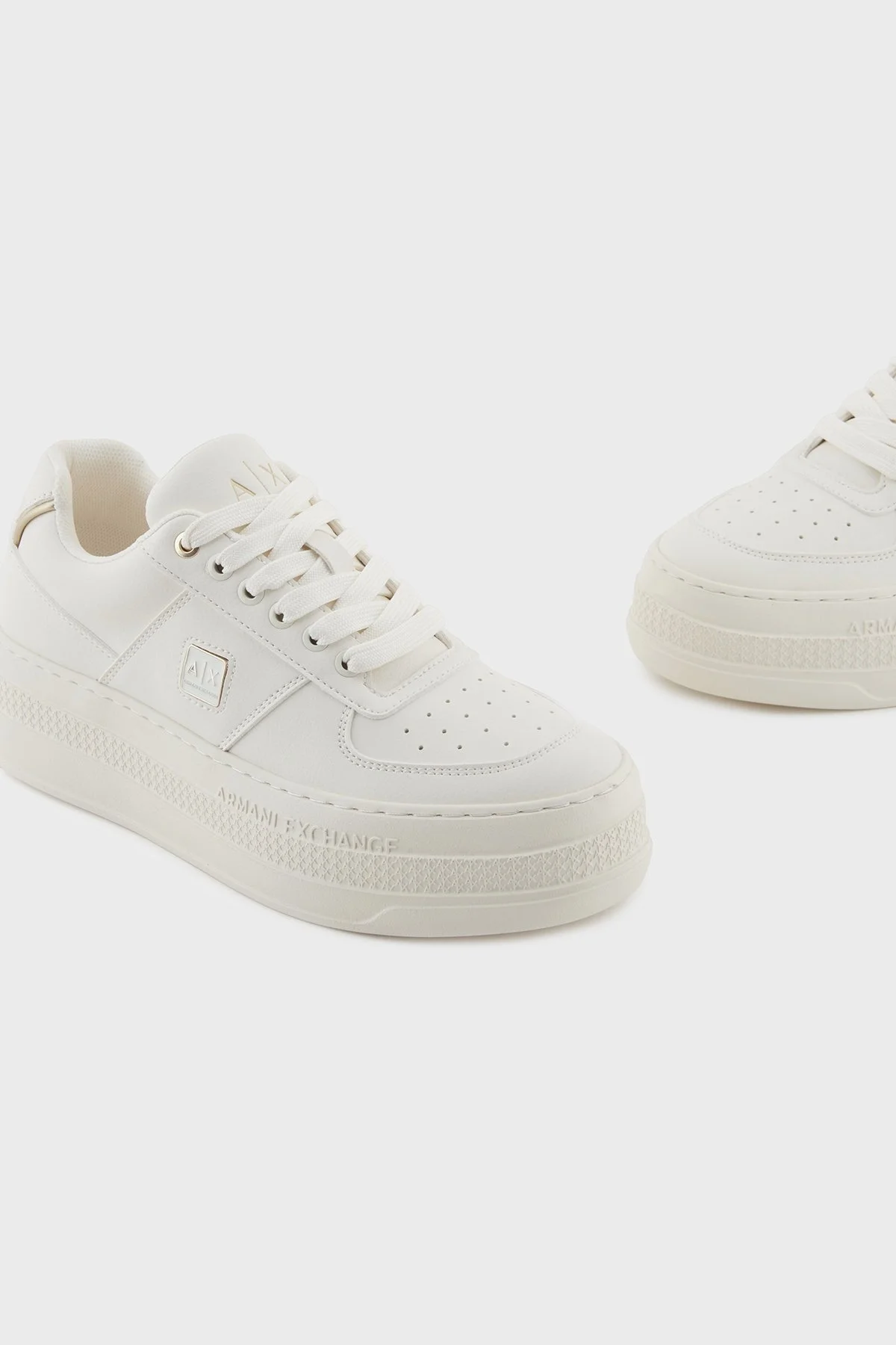 Armani Exchange Logolu Platform Taban Sneaker Bayan Ayakkabı XW001631 AF17351 MZ128 BEYAZ-GOLD - 4
