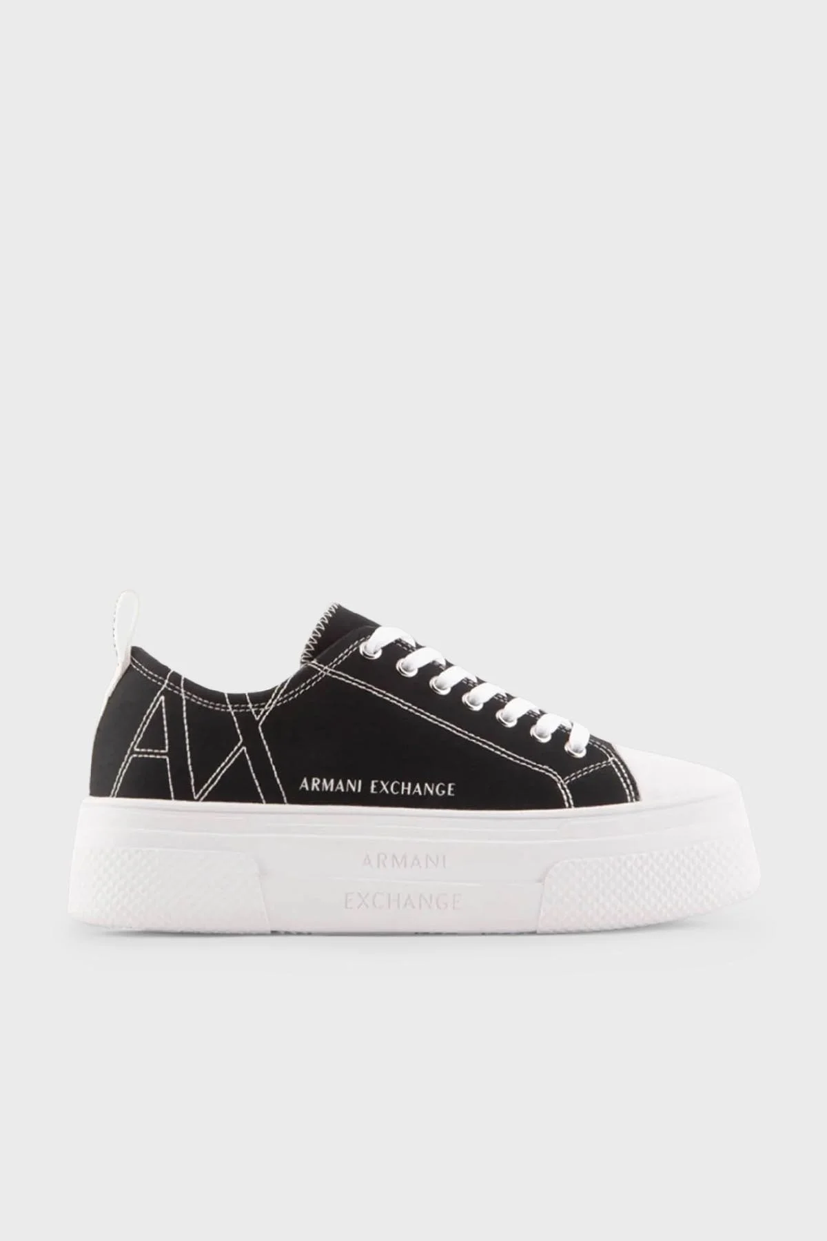 Armani Exchange Logolu Platform Topuk Spor Bayan Ayakkabı XDX115 XV695 S526 SİYAH-BEYAZ - 1