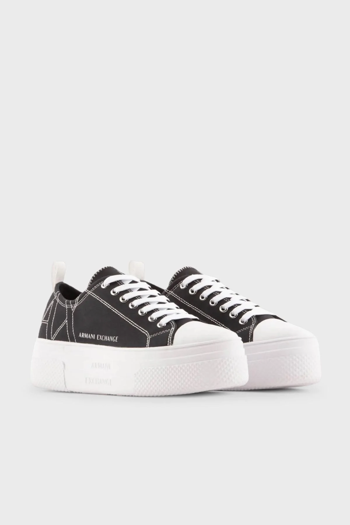 Armani Exchange Logolu Platform Topuk Spor Bayan Ayakkabı XDX115 XV695 S526 SİYAH-BEYAZ - 2