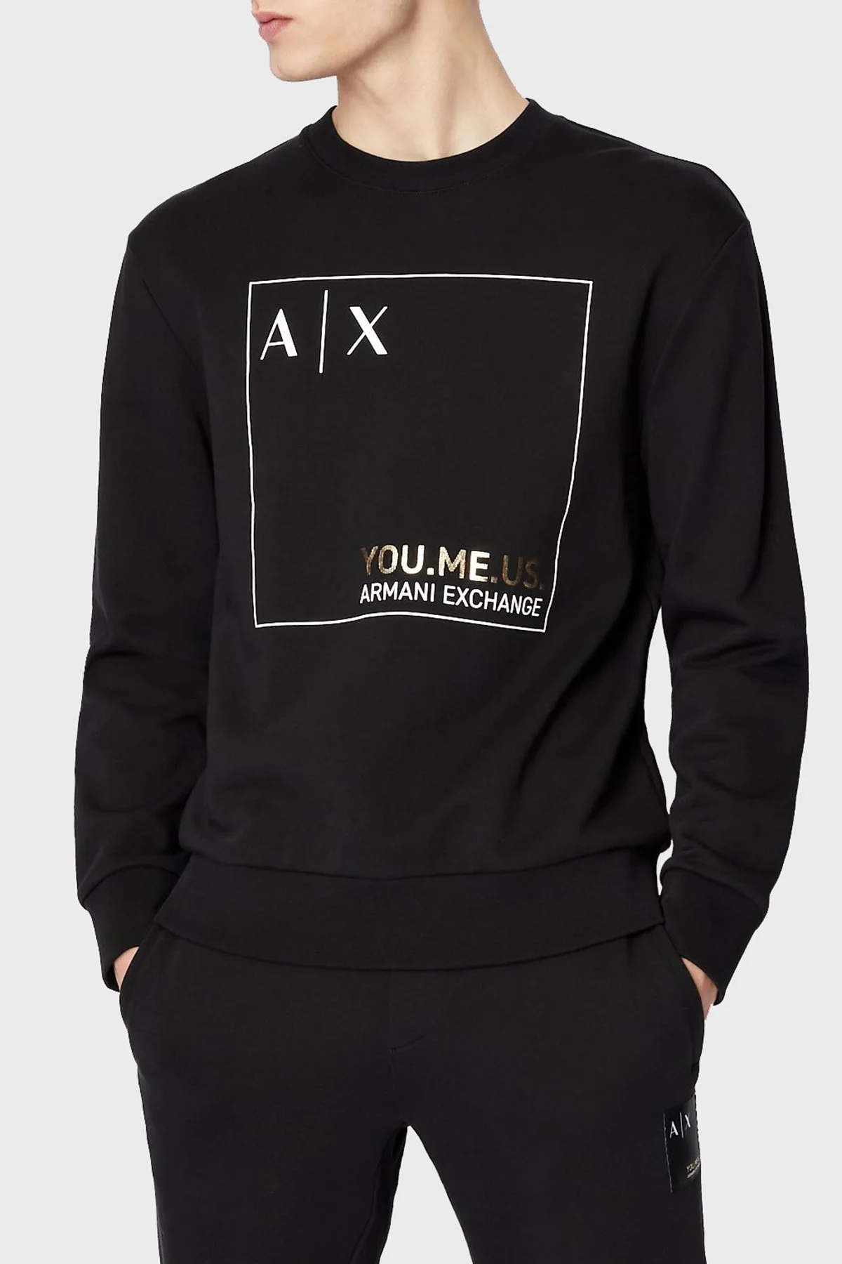 Armani Exchange Logolu Regular Fit Bisiklet Yaka % 100 Pamuk Erkek Sweat 6LZMAY ZJFAZ 1200 SİYAH - 1