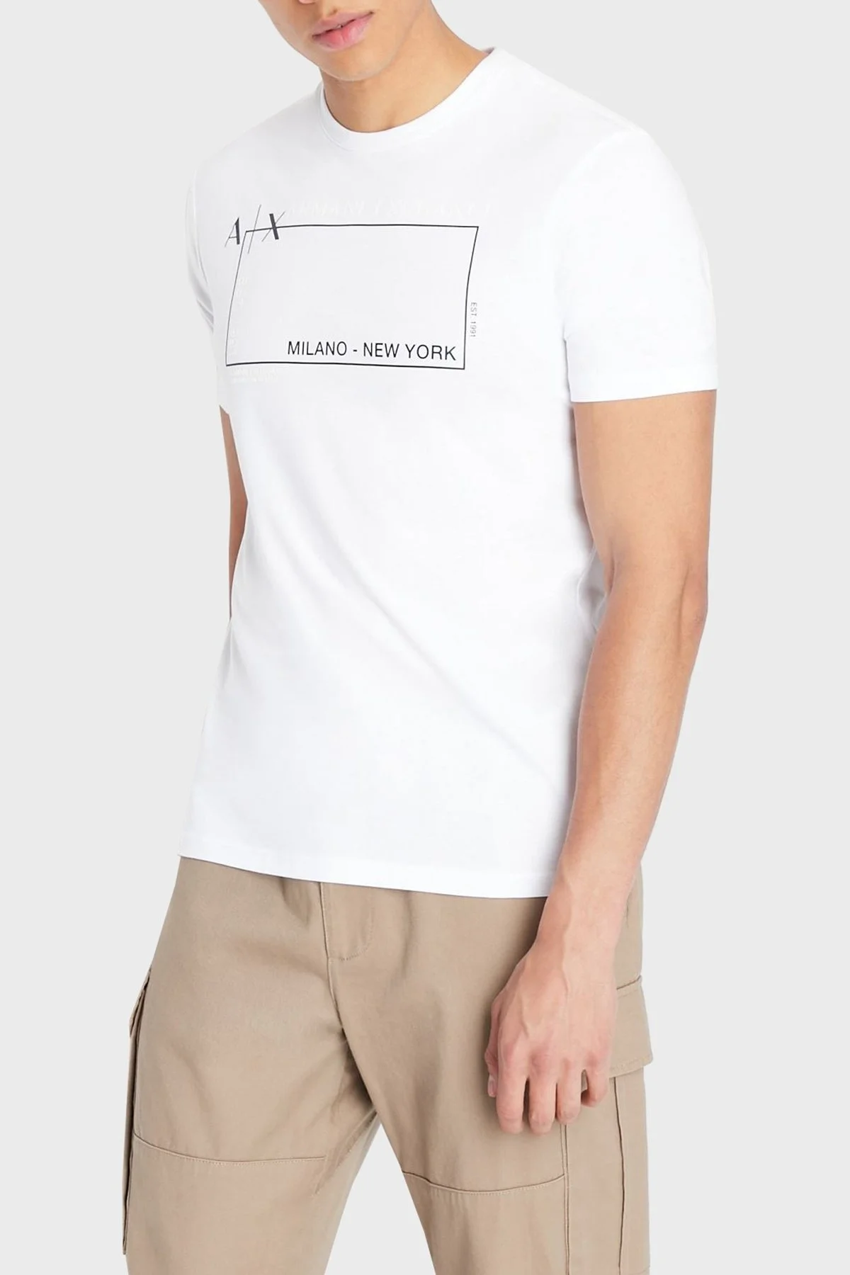 Armani Exchange Logolu Regular Fit Bisiklet Yaka % 100 Pamuk Erkek T Shirt 6LZTJA ZJBVZ 1100 BEYAZ - 1