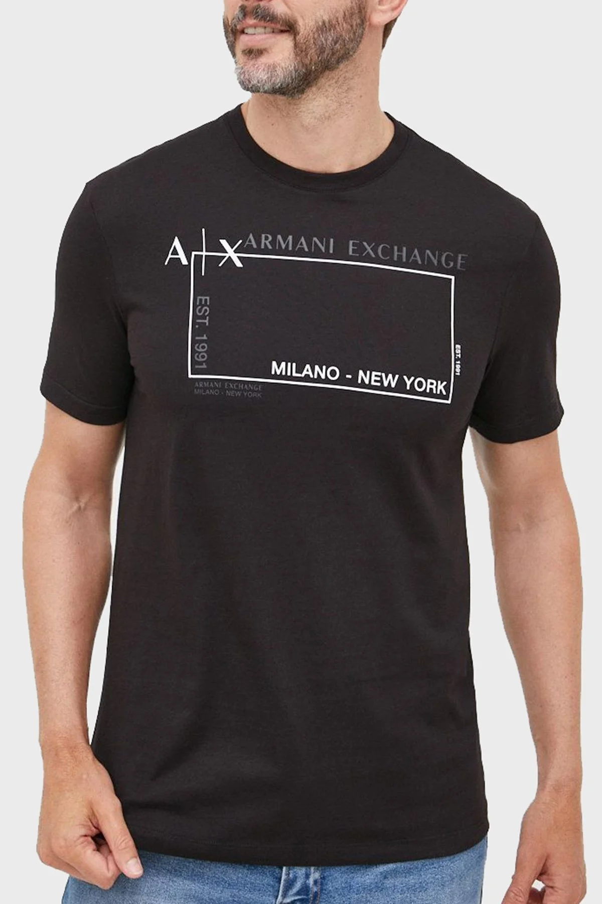 Armani Exchange Logolu Regular Fit Bisiklet Yaka % 100 Pamuk Erkek T Shirt 6LZTJA ZJBVZ 1200 SİYAH - 1