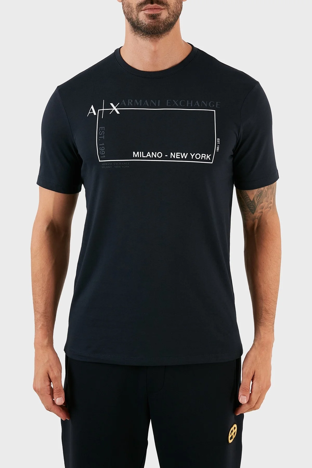 Armani Exchange Logolu Regular Fit Bisiklet Yaka % 100 Pamuk Erkek T Shirt 6LZTJA ZJBVZ 1510 LACİVERT - 1