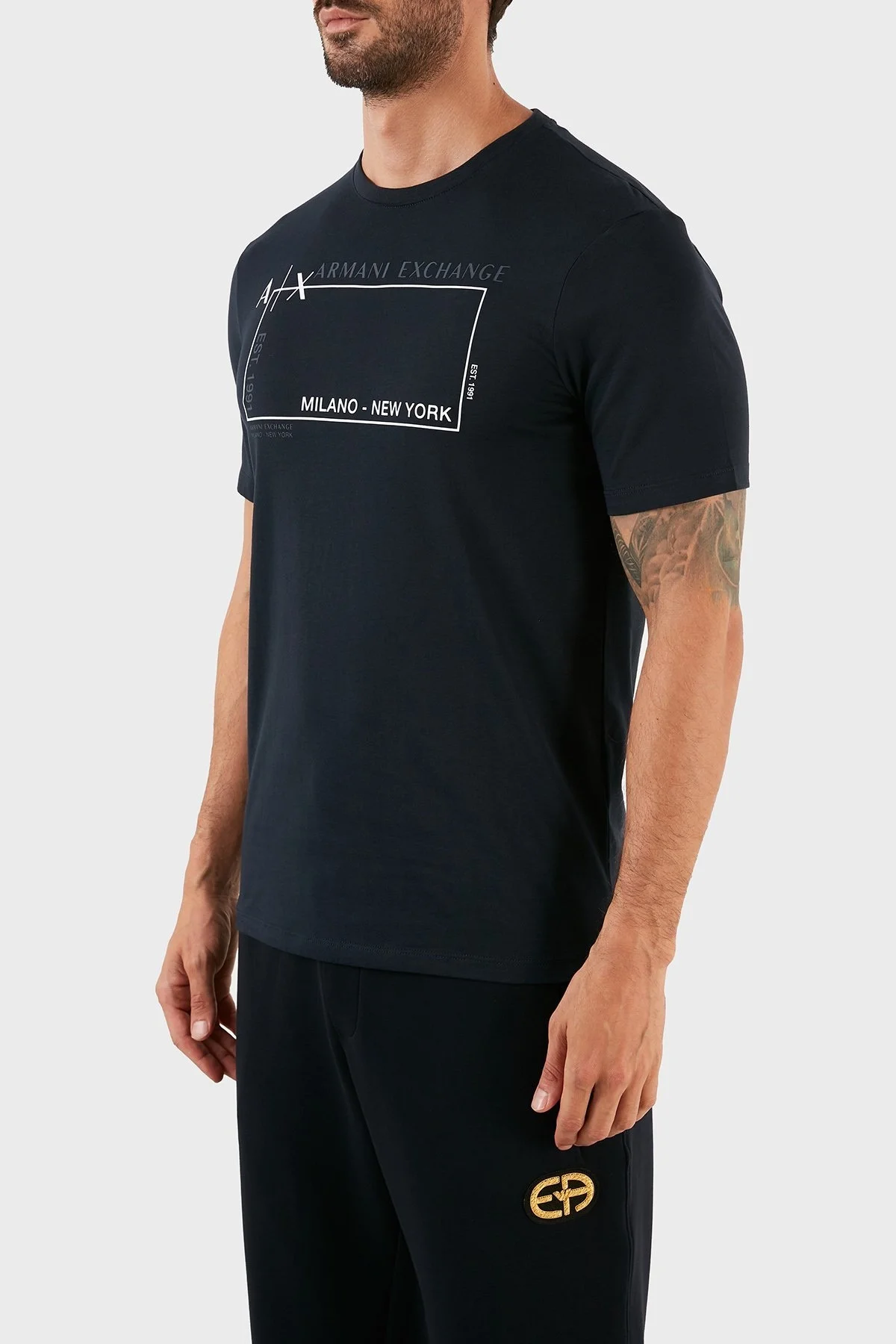 Armani Exchange Logolu Regular Fit Bisiklet Yaka % 100 Pamuk Erkek T Shirt 6LZTJA ZJBVZ 1510 LACİVERT - 3