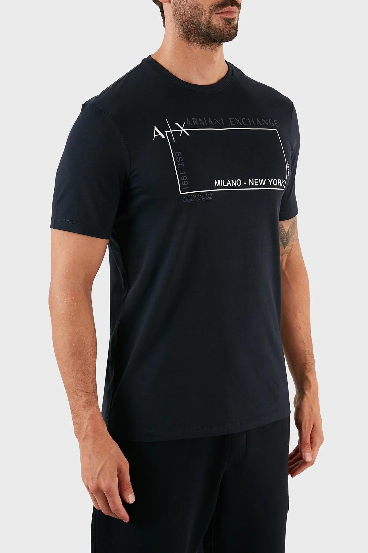 Armani Exchange Logolu Regular Fit Bisiklet Yaka % 100 Pamuk Erkek T Shirt 6LZTJA ZJBVZ 1510 LACİVERT - 4