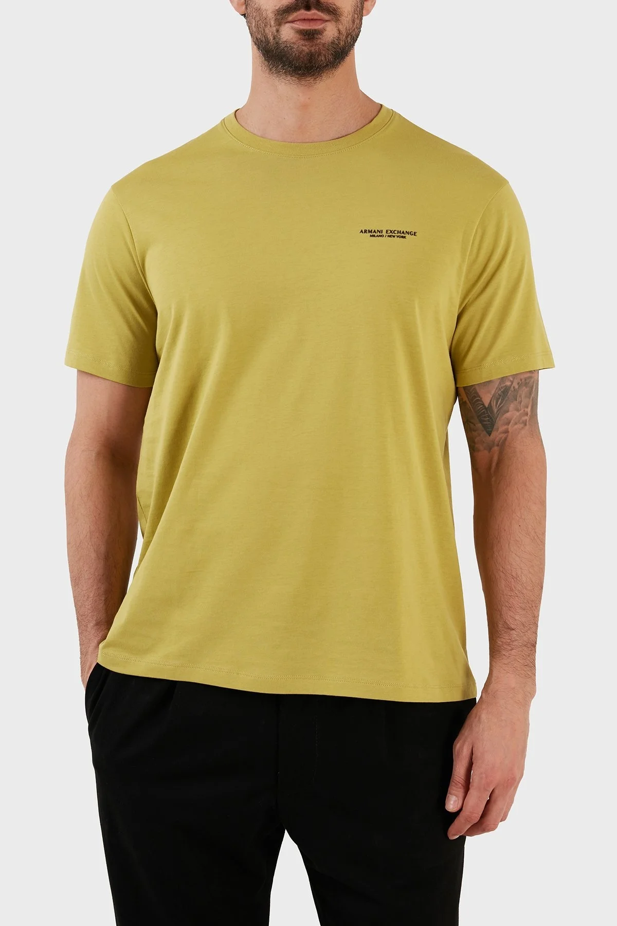 Armani Exchange Logolu Regular Fit Bisiklet Yaka % 100 Pamuk Erkek T Shirt 8NZT91 Z8H4Z 1883 FISTIK YEŞİL - 1