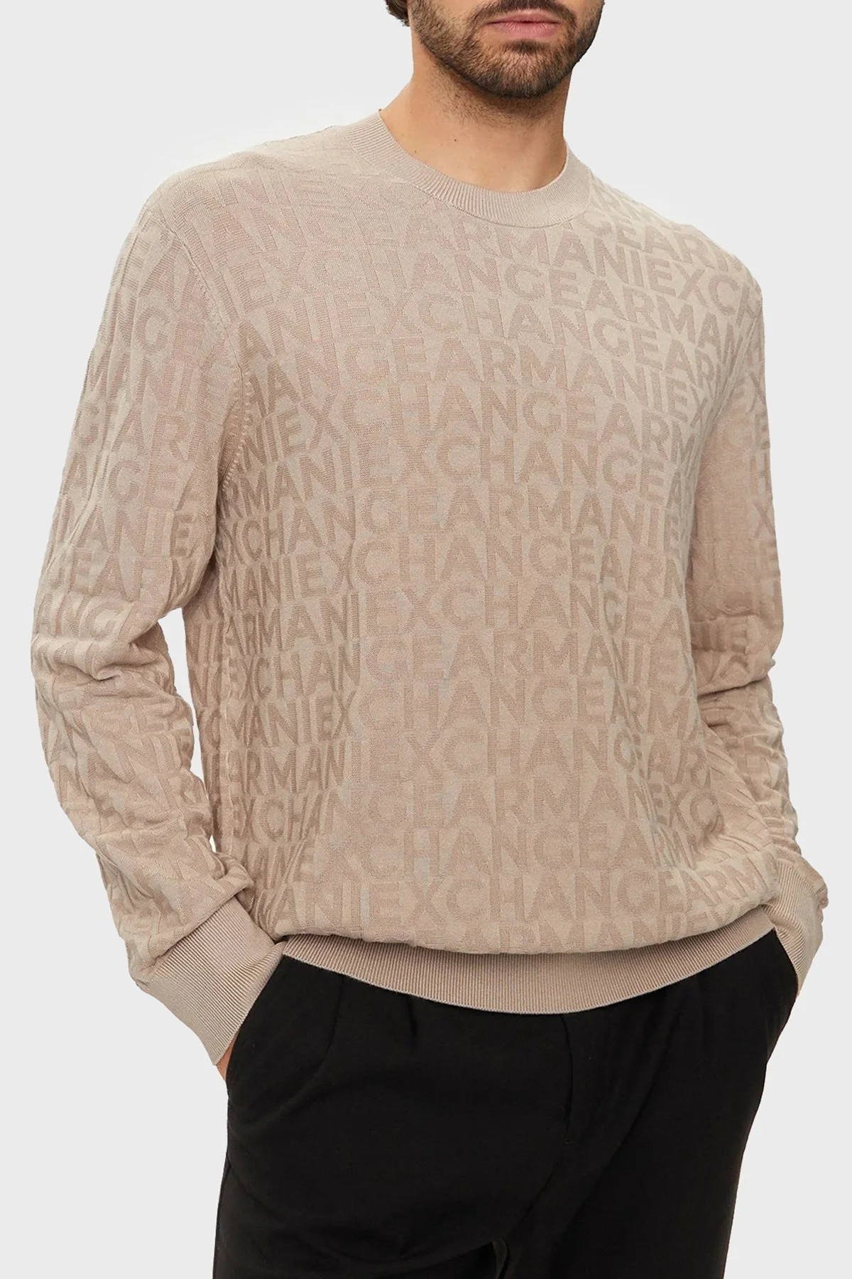 Armani Exchange Logolu Regular Fit Bisiklet Yaka Erkek Kazak 6DZM1R ZM4DZ 17AB KREM - 1