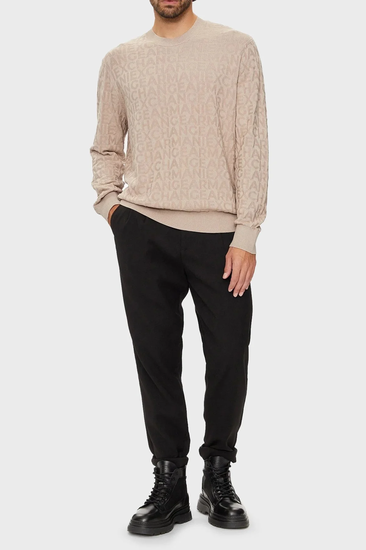 Armani Exchange Logolu Regular Fit Bisiklet Yaka Erkek Kazak 6DZM1R ZM4DZ 17AB KREM - 3