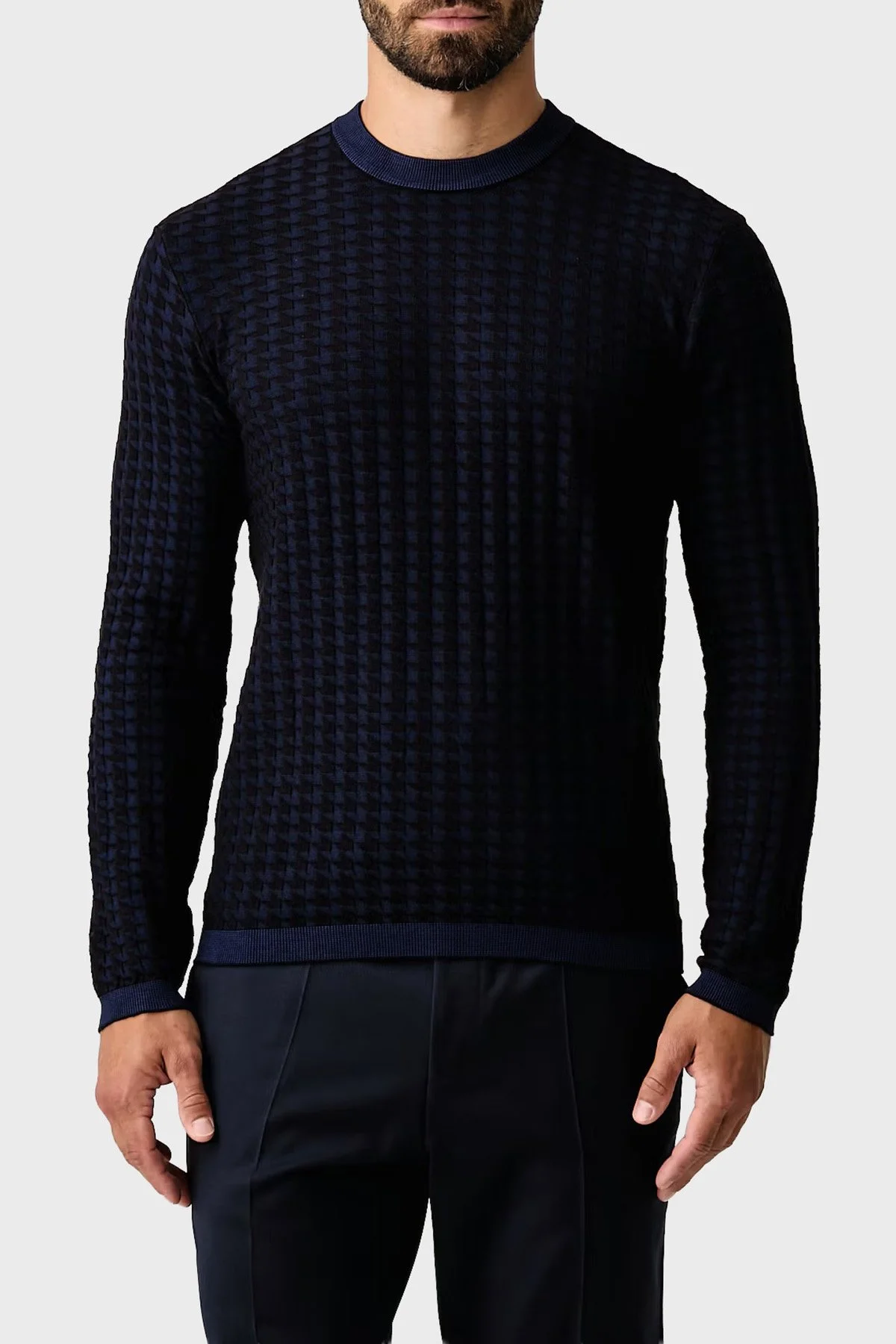 Armani Exchange Logolu Regular Fit Bisiklet Yaka Erkek Kazak XM003012 AF26379 FB537 Lacivert - 1