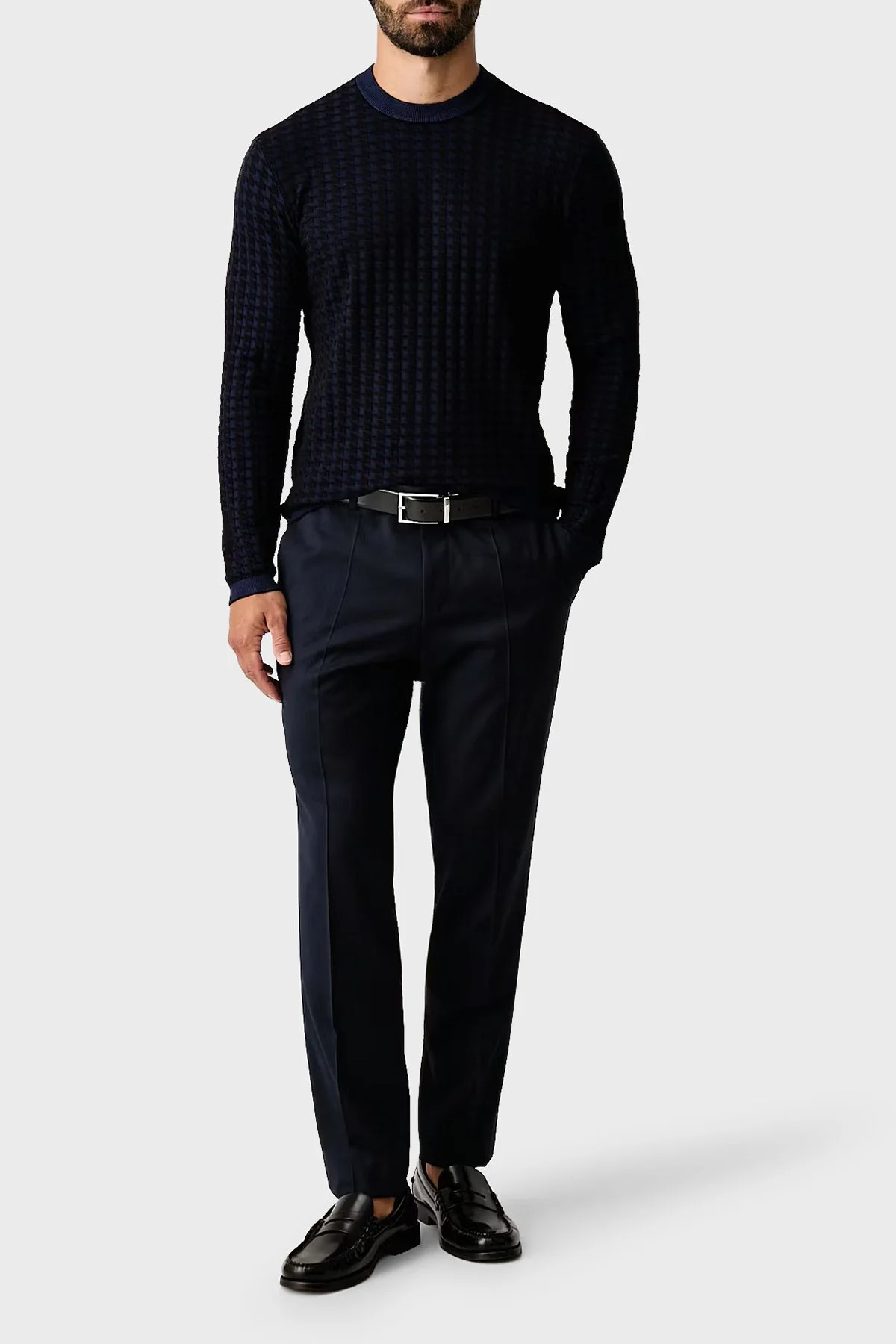 Armani Exchange Logolu Regular Fit Bisiklet Yaka Erkek Kazak XM003012 AF26379 FB537 Lacivert - 2