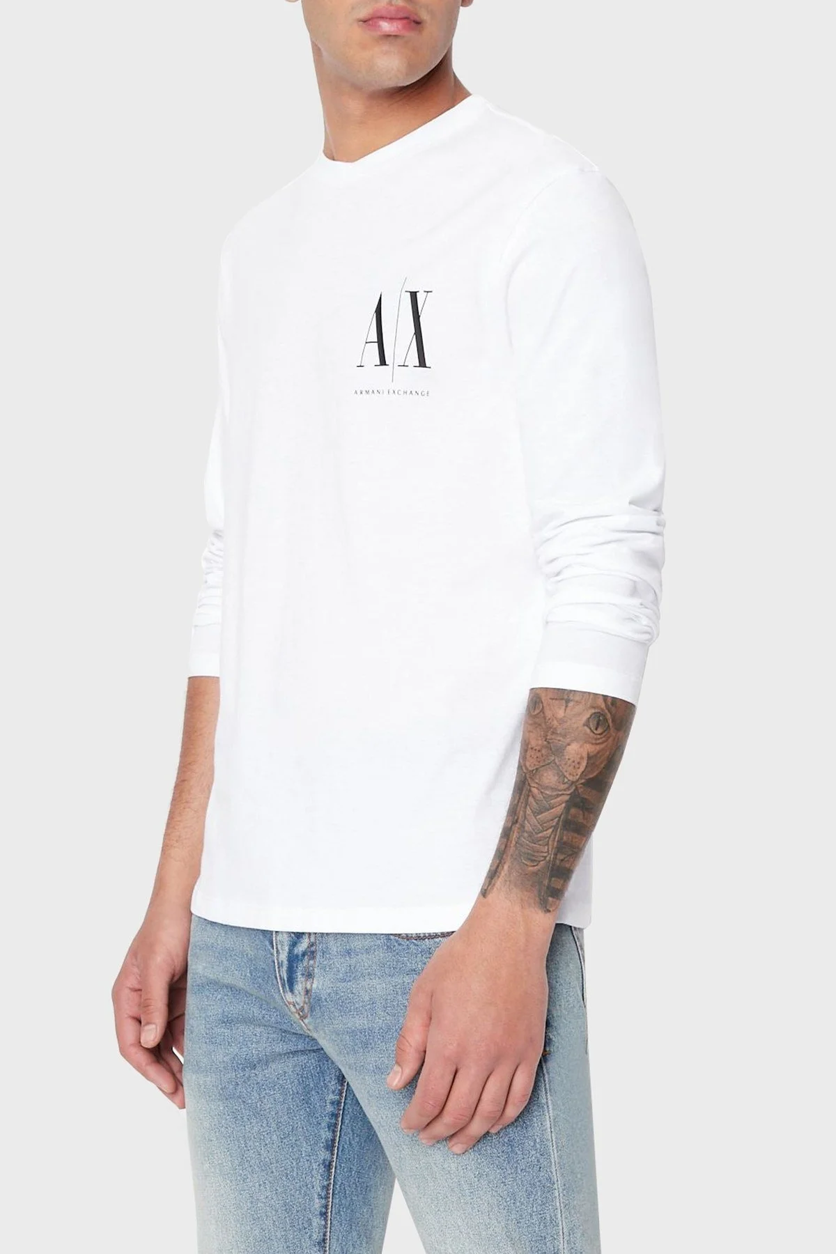 Armani Exchange Logolu Regular Fit Bisiklet Yaka Uzun Kollu % 100 Pamuk Erkek T Shirt 8NZTPL ZJH4Z 1100 BEYAZ - 1