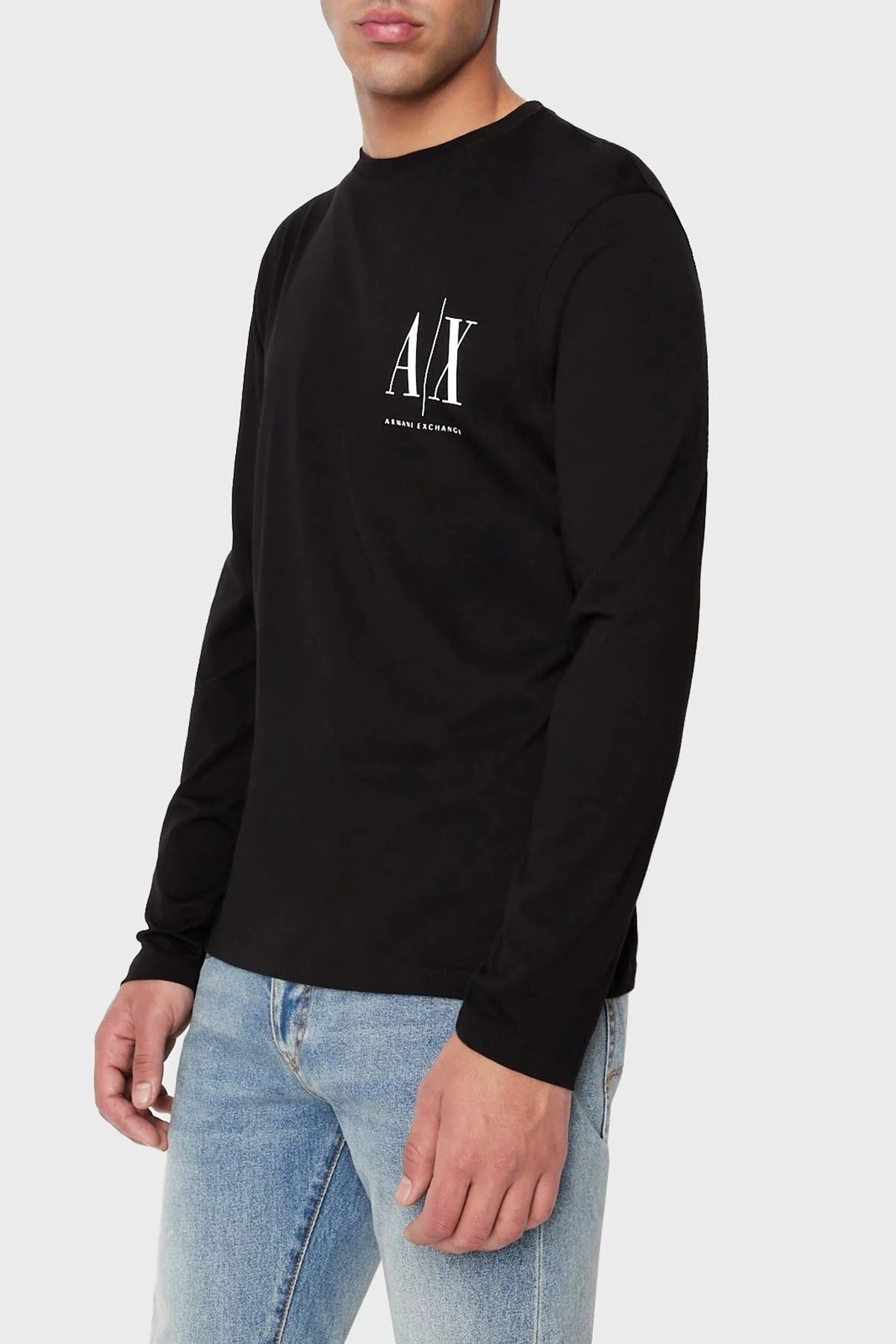 Armani Exchange Logolu Regular Fit Bisiklet Yaka Uzun Kollu % 100 Pamuk Erkek T Shirt 8NZTPL ZJH4Z 1200 SİYAH - 1