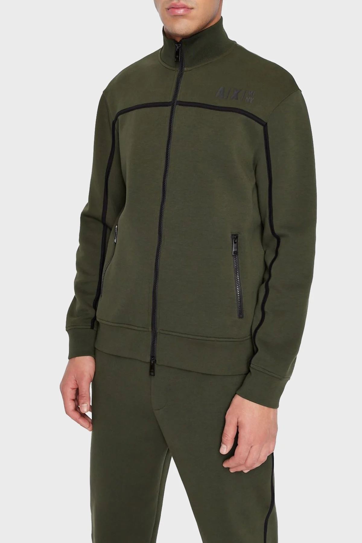 Armani Exchange Logolu Regular Fit Dik Yaka Cepli Pamuklu Erkek Sweat 6LZMFD ZJ5NZ 1851 HAKİ - 1