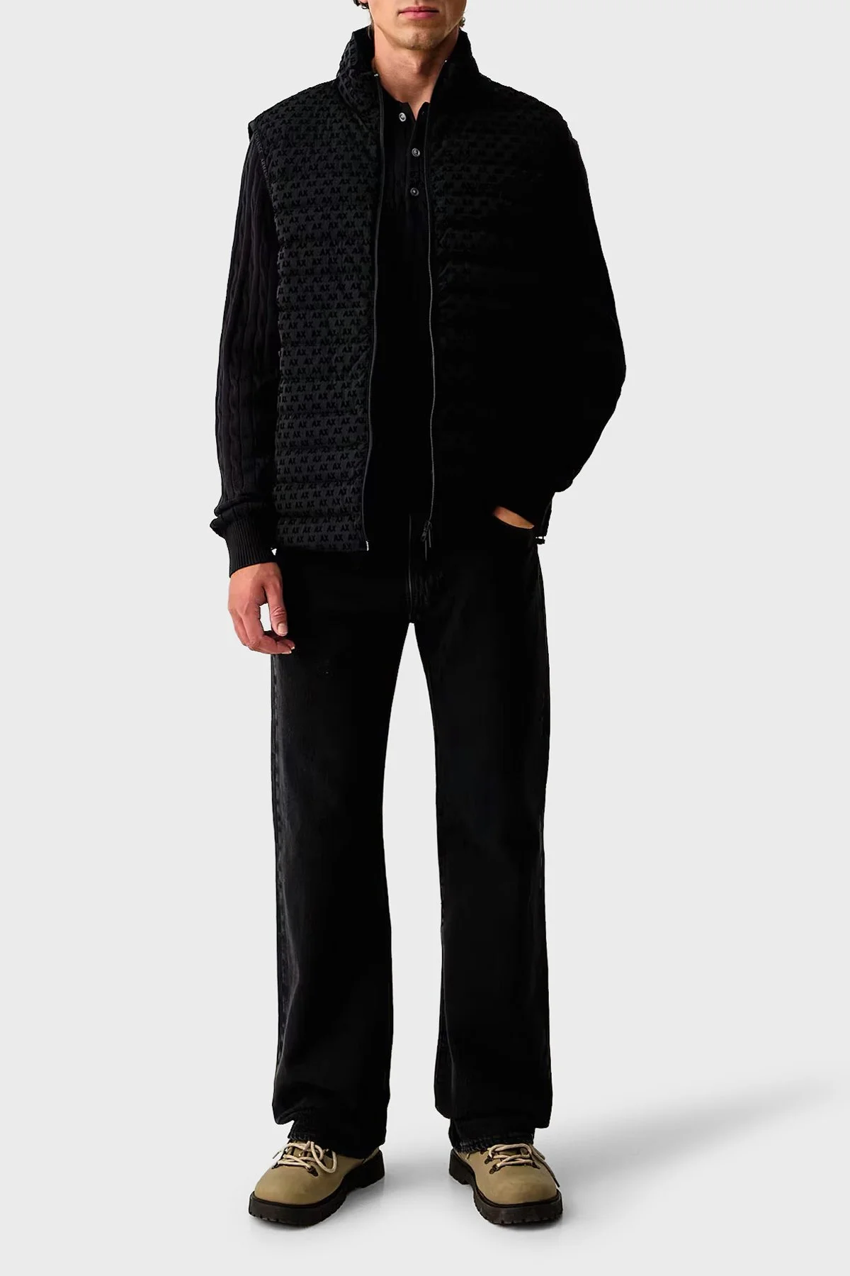 Armani Exchange Logolu Regular Fit Dik Yaka Fermuarlı Erkek Yelek XM003511 AF19870 UC001 Siyah - 2