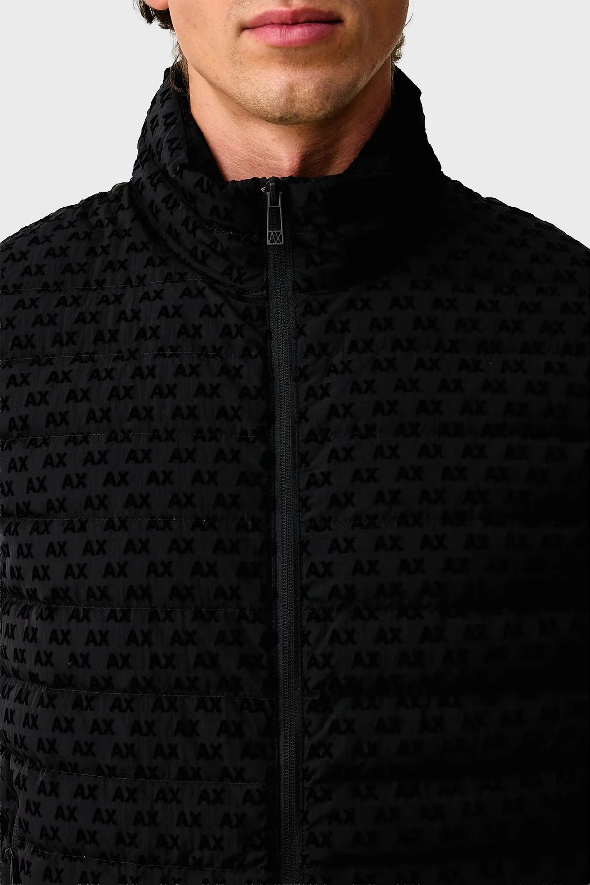 Armani Exchange Logolu Regular Fit Dik Yaka Fermuarlı Erkek Yelek XM003511 AF19870 UC001 Siyah - 4