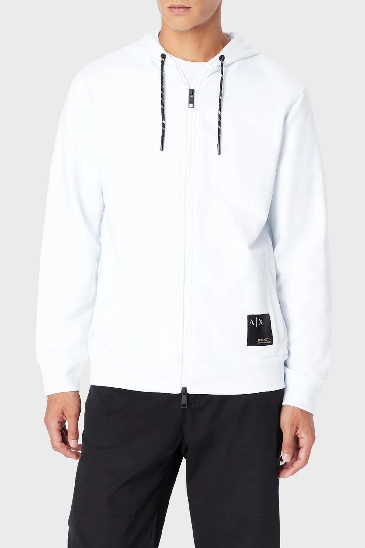 Armani Exchange Logolu Regular Fit Fermuarlı Kapüşonlu Cepli Erkek Sweat 6LZMAW ZJFAZ 1100 BEYAZ - 1