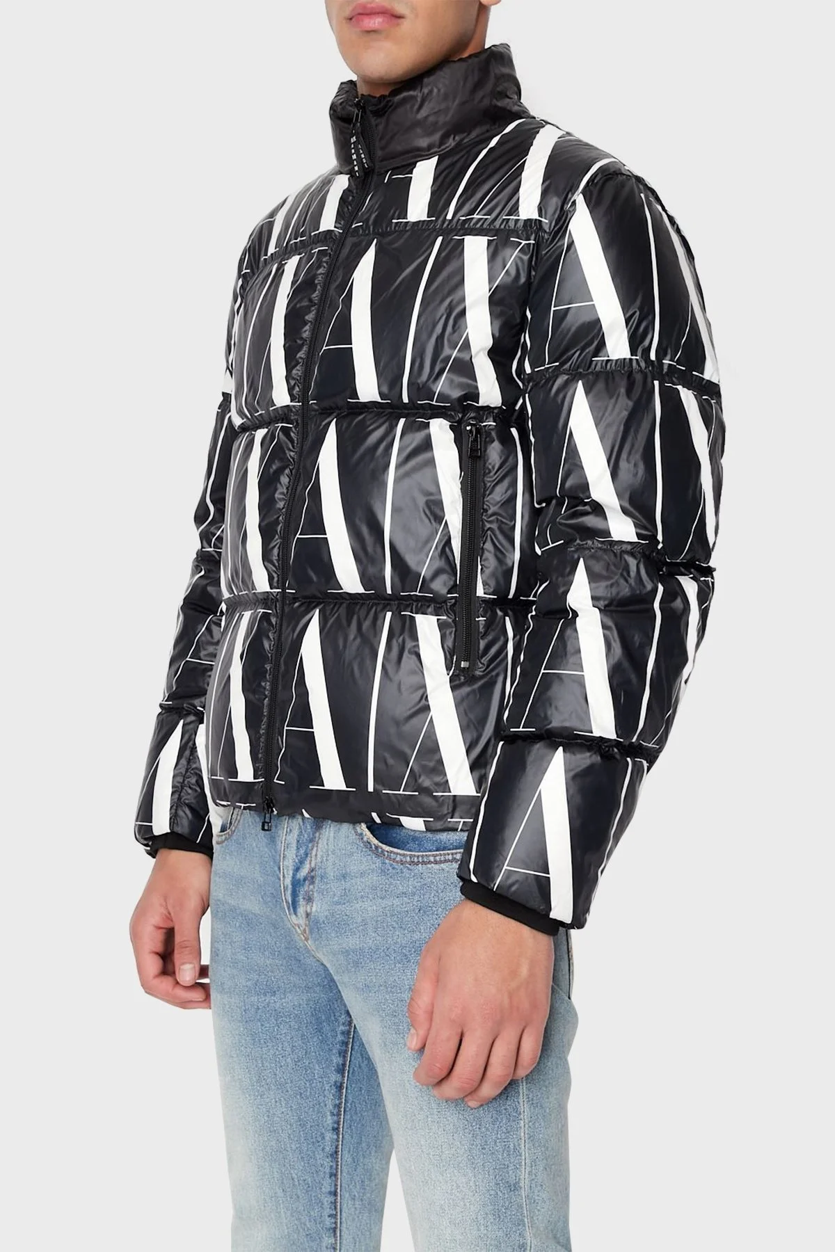 Armani Exchange Logolu Regular Fit Fermuarlı Şişme Erkek Mont 8NZBP8 ZNULZ 22AR SİYAH-BEYAZ - 1