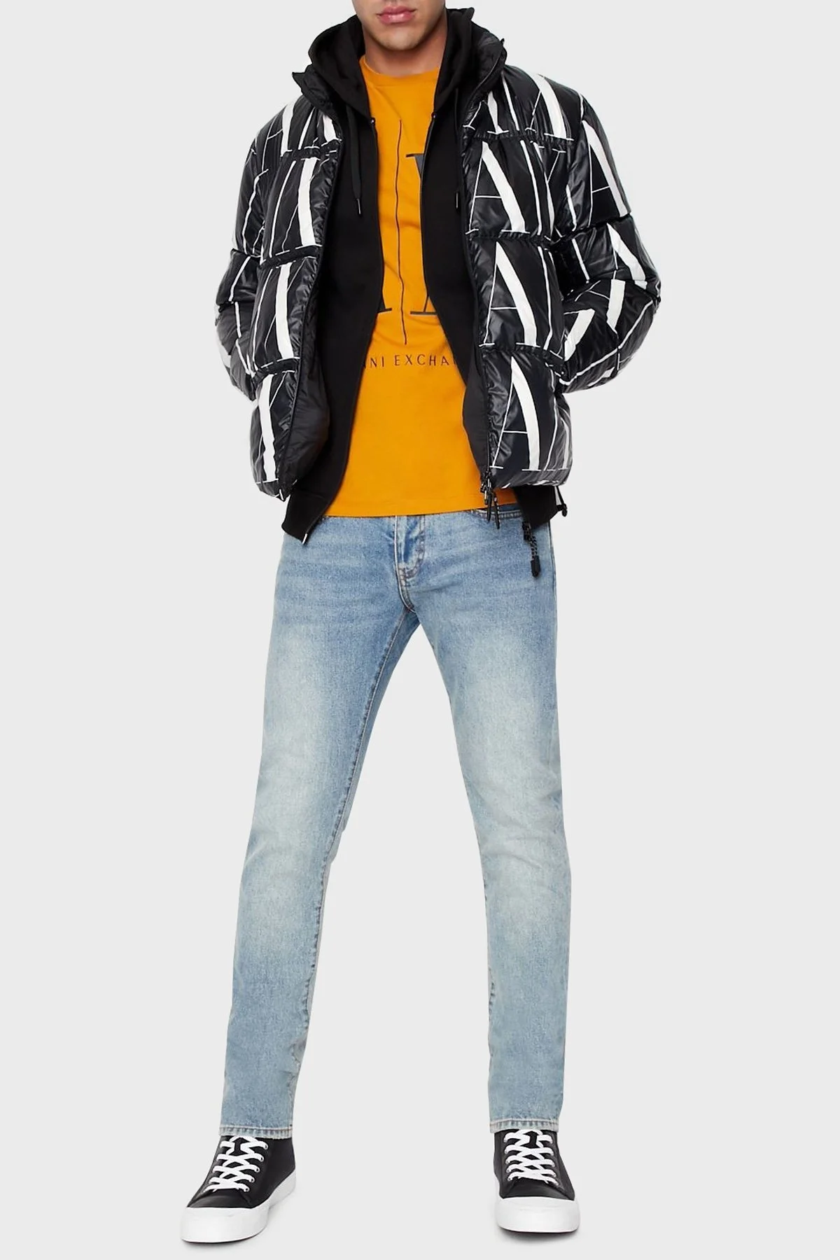 Armani Exchange Logolu Regular Fit Fermuarlı Şişme Erkek Mont 8NZBP8 ZNULZ 22AR SİYAH-BEYAZ - 2