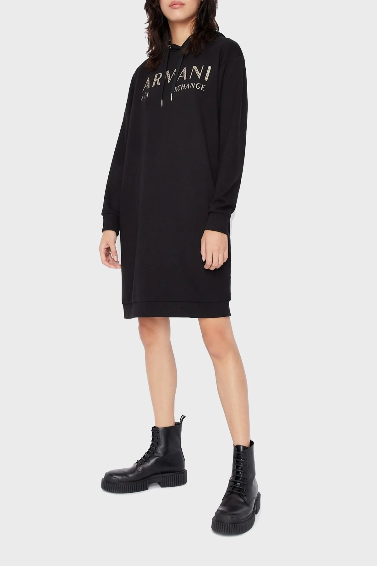 Armani Exchange Logolu Regular Fit Kapüşonlu % 100 Organik Pamuklu Bayan Elbise 6LYA78 YJ5TZ 1200 SİYAH - 1