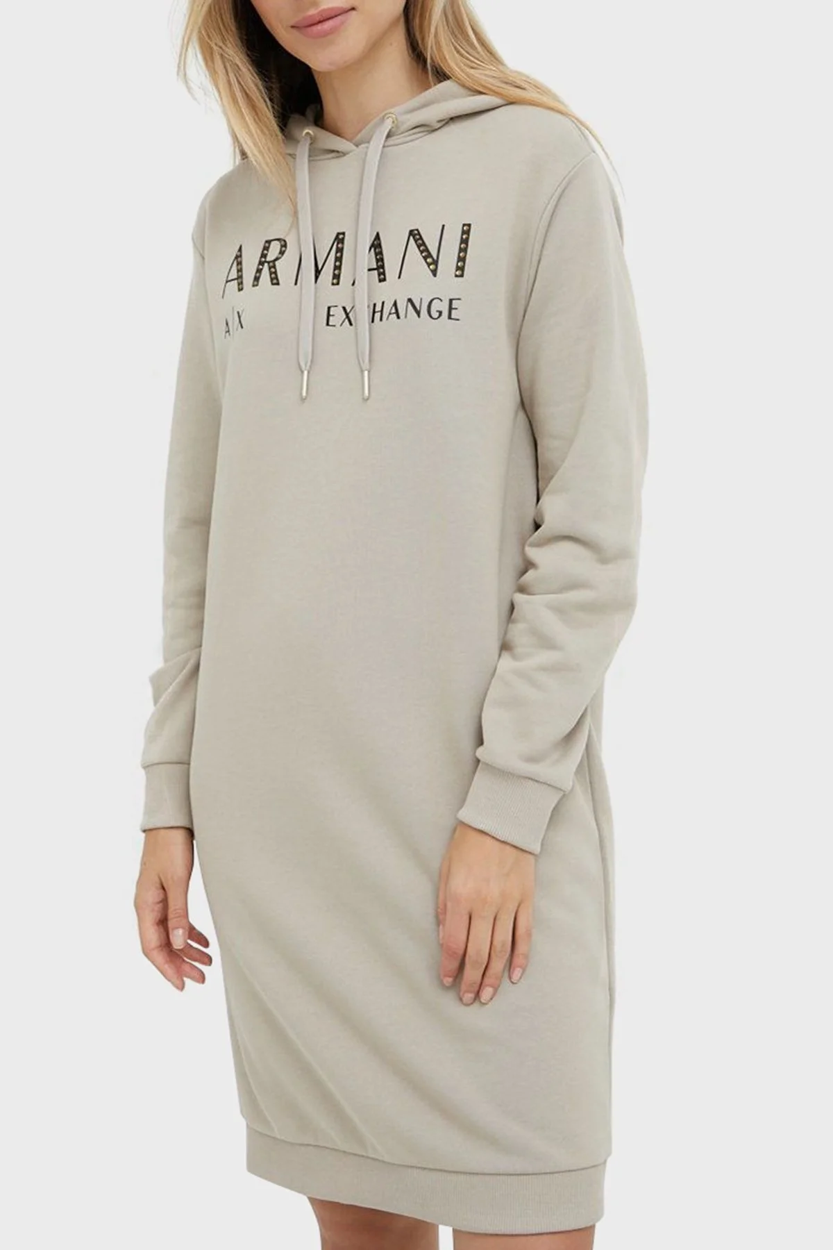 Armani Exchange Logolu Regular Fit Kapüşonlu % 100 Organik Pamuklu Bayan Elbise 6LYA78 YJ5TZ 1768 BEJ - 1