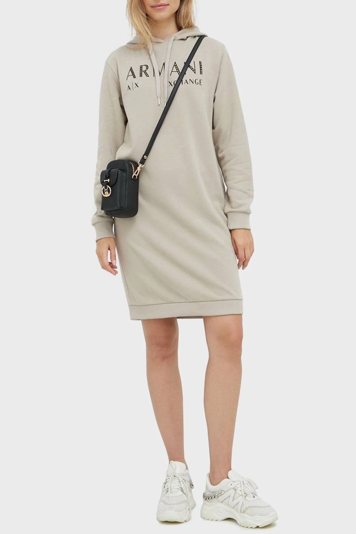 Armani Exchange Logolu Regular Fit Kapüşonlu % 100 Organik Pamuklu Bayan Elbise 6LYA78 YJ5TZ 1768 BEJ - 3