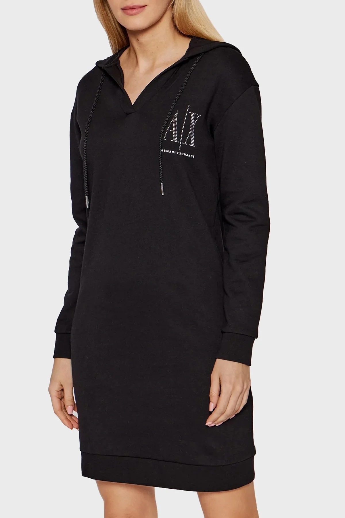 Armani Exchange Logolu Regular Fit Kapüşonlu % 100 Pamuk Bayan Elbise 8NYADY YJ68Z 8268 SİYAH - 1