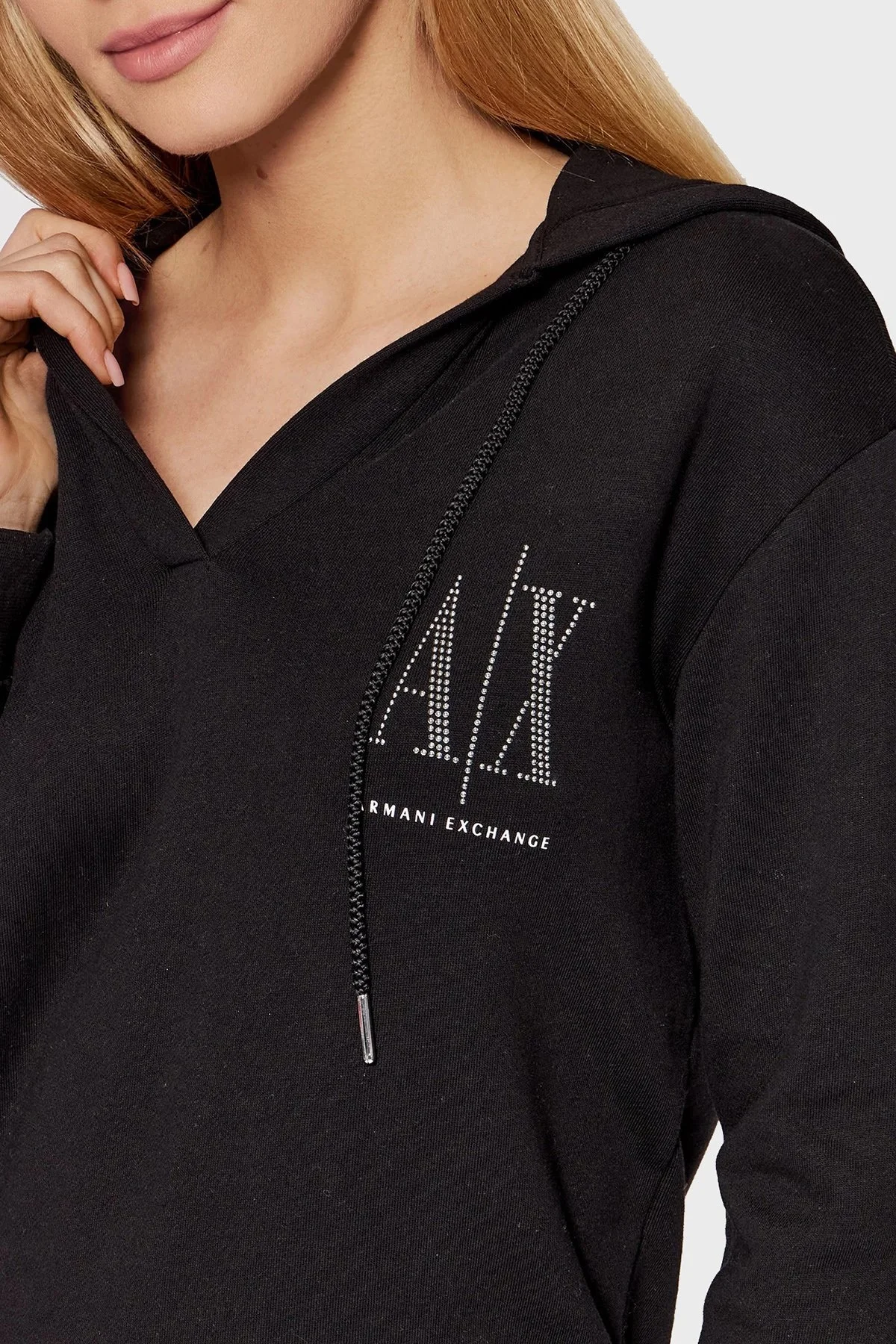 Armani Exchange Logolu Regular Fit Kapüşonlu % 100 Pamuk Bayan Elbise 8NYADY YJ68Z 8268 SİYAH - 3
