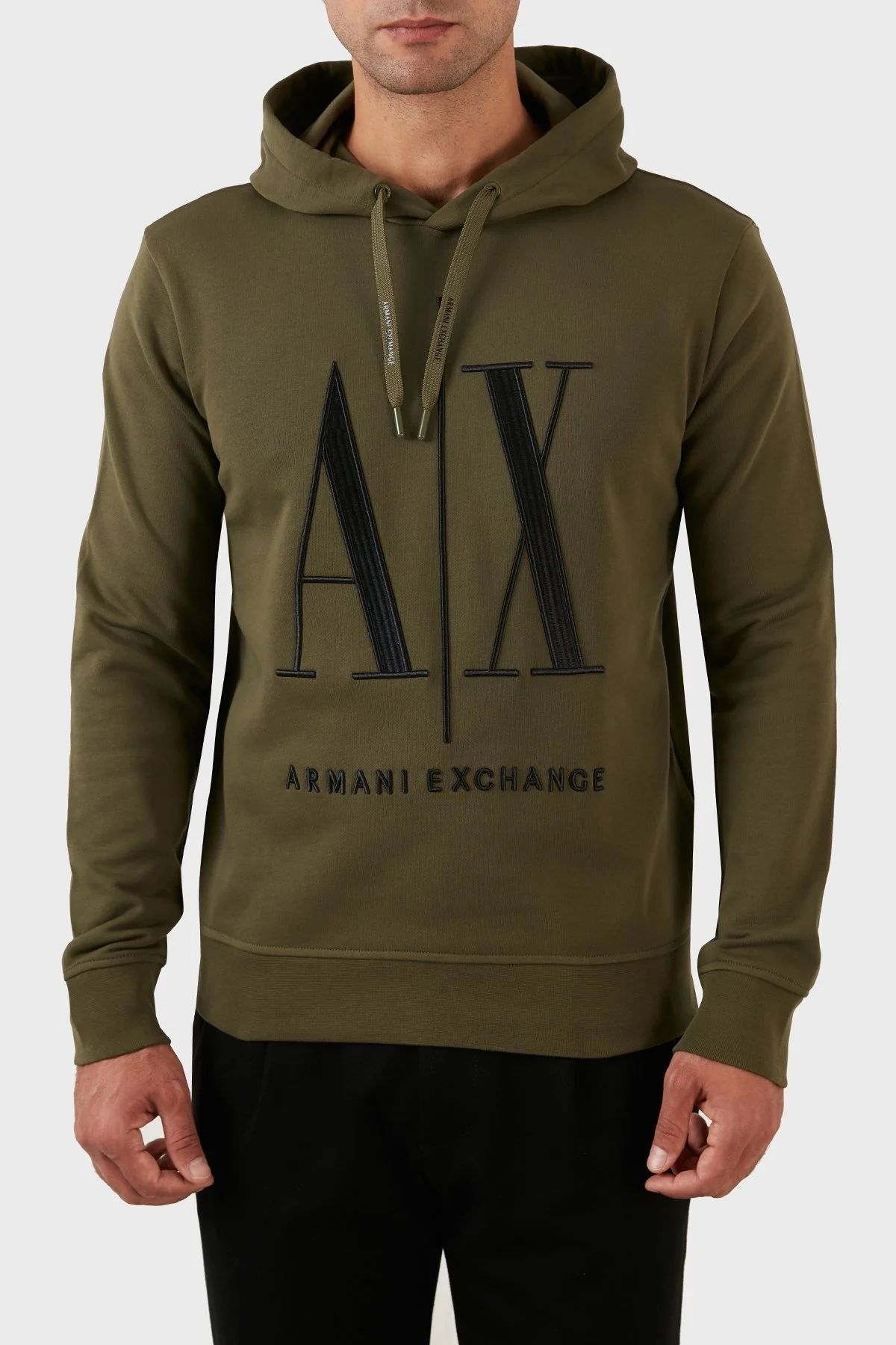 Armani Exchange Logolu Regular Fit Kapüşonlu % 100 Pamuk Erkek Sweat 8NZMPC ZJ1ZZ 1871 HAKİ - 1