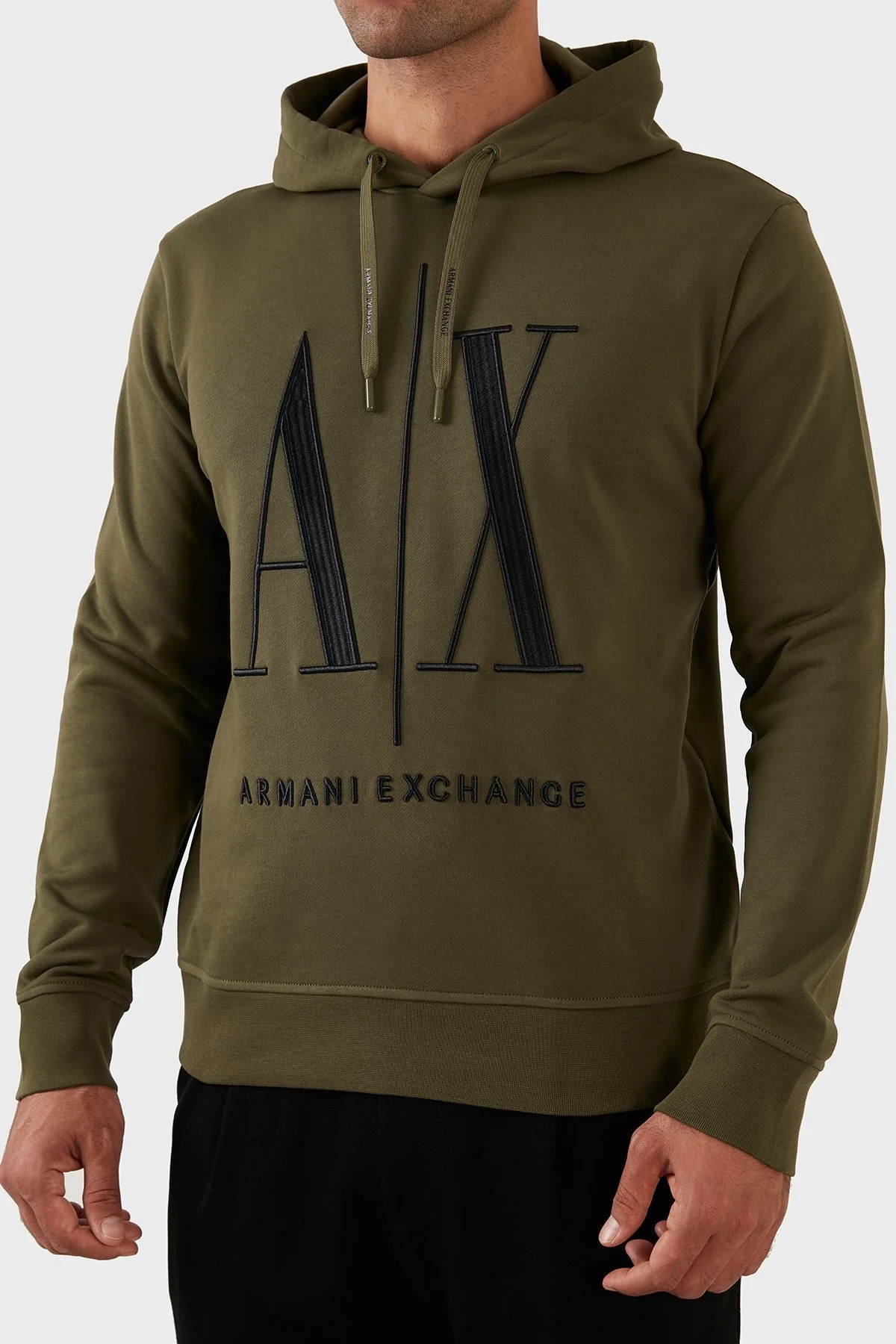 Armani Exchange Logolu Regular Fit Kapüşonlu % 100 Pamuk Erkek Sweat 8NZMPC ZJ1ZZ 1871 HAKİ - 4