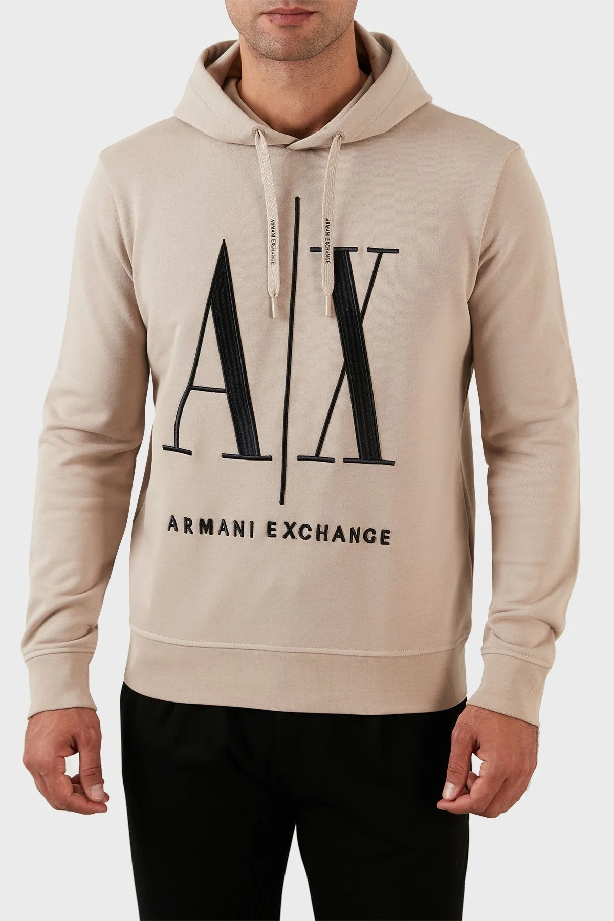 Armani Exchange Logolu Regular Fit Kapüşonlu % 100 Pamuk Erkek Sweat 8NZMPC ZJ1ZZ 6712 BEJ - 1