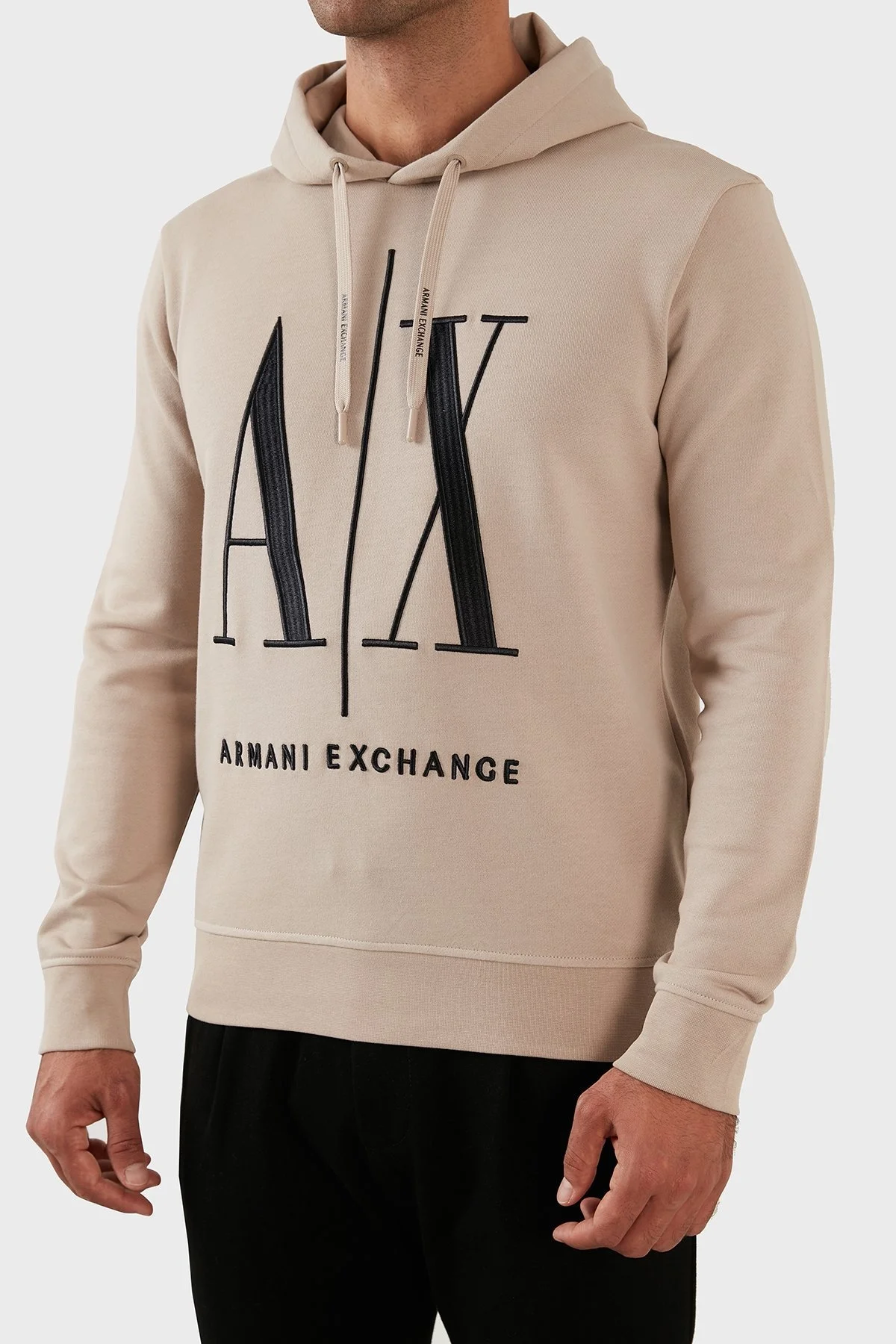 Armani Exchange Logolu Regular Fit Kapüşonlu % 100 Pamuk Erkek Sweat 8NZMPC ZJ1ZZ 6712 BEJ - 6
