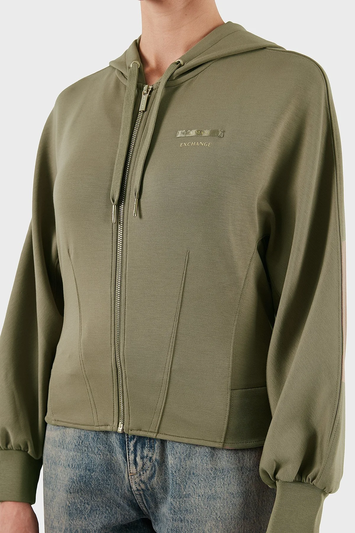 Armani Exchange Logolu Regular Fit Kapüşonlu Fermuarlı Bayan Sweat XW000802 AF16111 U6242 BEJ - 7
