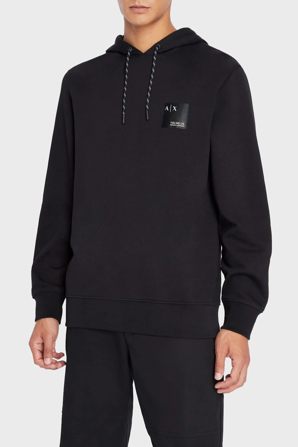 Armani Exchange Logolu Regular Fit Kapüşonlu Yaka % 100 Pamuk Erkek Sweat 6LZMAX ZJFAZ 1200 SİYAH - 1