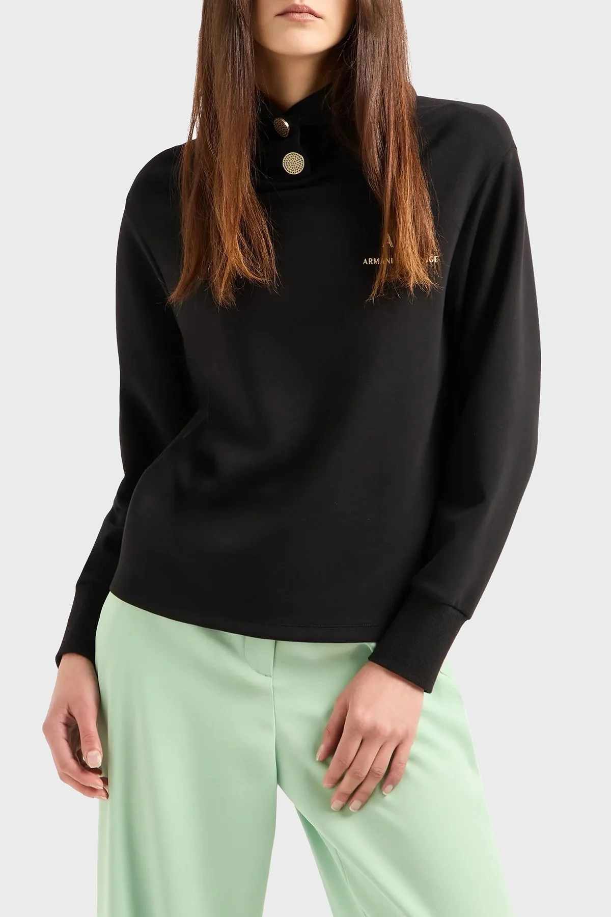 Armani Exchange Logolu Regular Fit Kapüşonlu Yaka Bayan Sweat 6DYM51 YJEGZ 1200 SİYAH - 1
