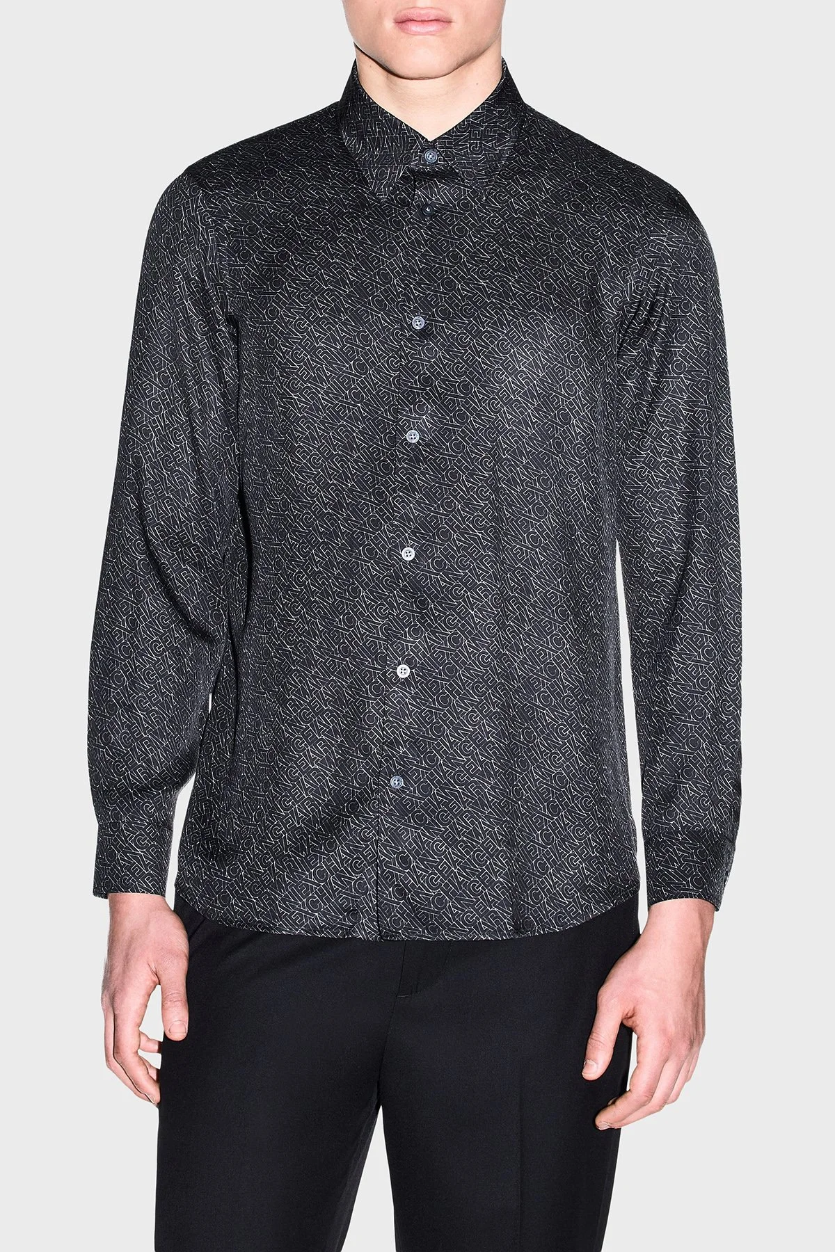 Armani Exchange Logolu Regular Fit Uzun Kollu Erkek Gömlek XM002280 AF13235 FC304 Siyah - 1