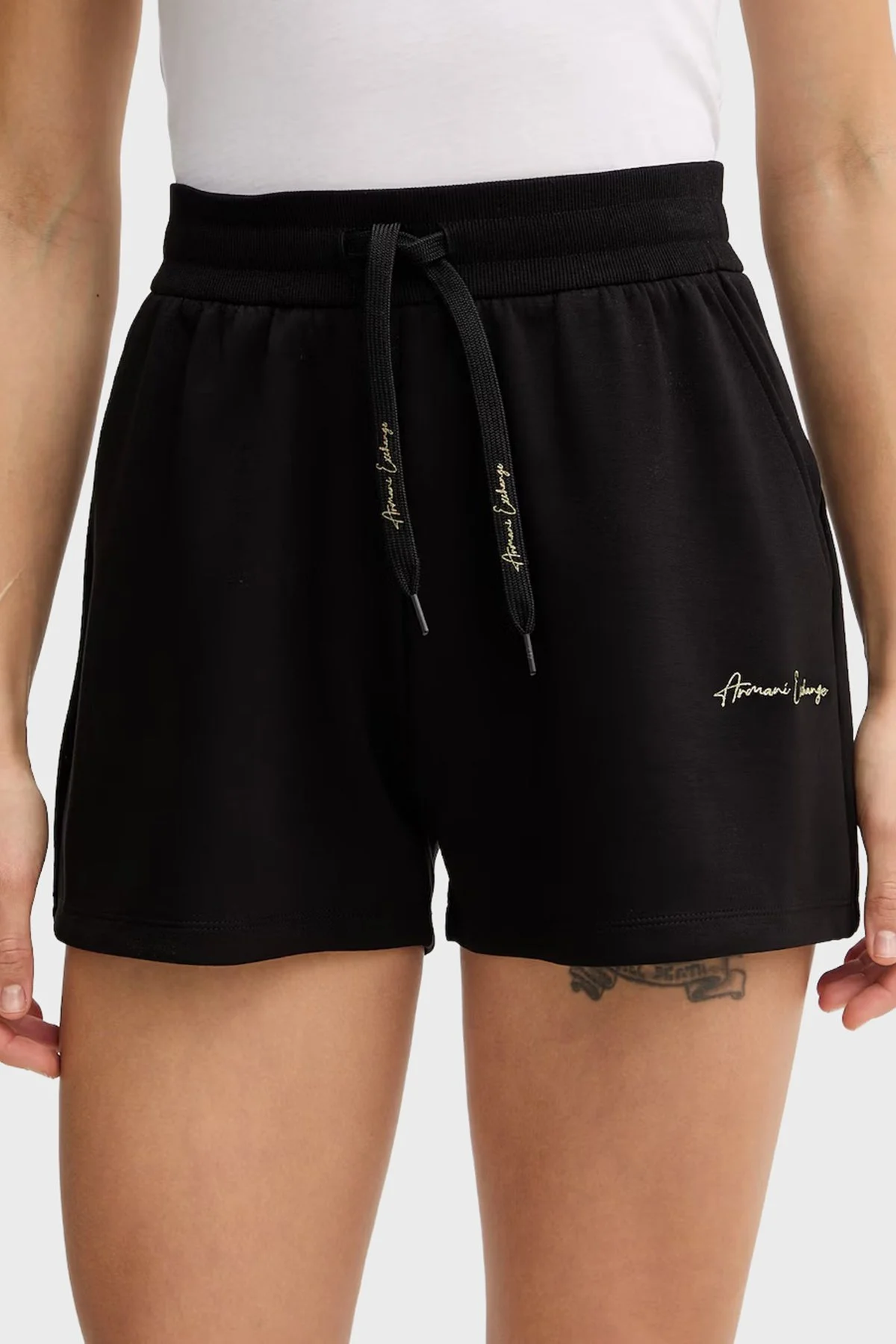 Armani Exchange Logolu Regular Fit Yüksek Bel Kadın Şort XW000838 AF13397 MC021 SİYAH-GOLD - 1
