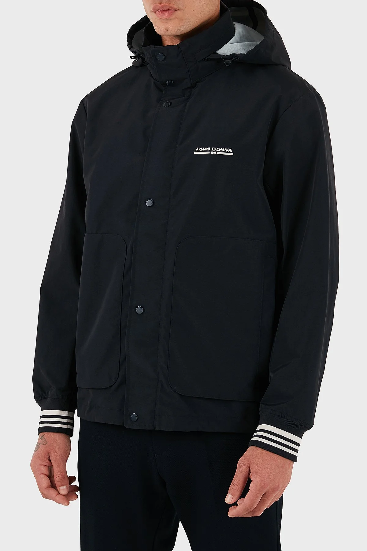 Armani Exchange Logolu Relaxed Fit Gizli Kapüşonlu Erkek Mont XM000932 AF15605 UB101 LACİVERT - 11