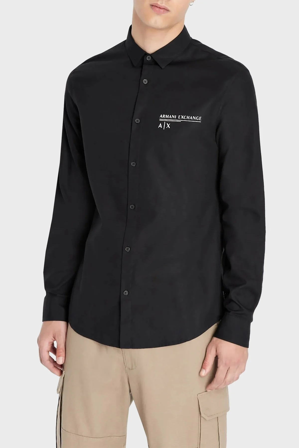 Armani Exchange Logolu Slim Fit % 100 Pamuk Erkek Gömlek 6LZC17 ZNWWZ 1200 SİYAH - 1